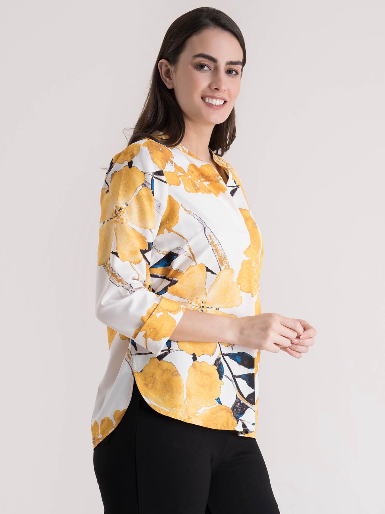 Big Floral Print Top - Mustard and White| Formal Tops