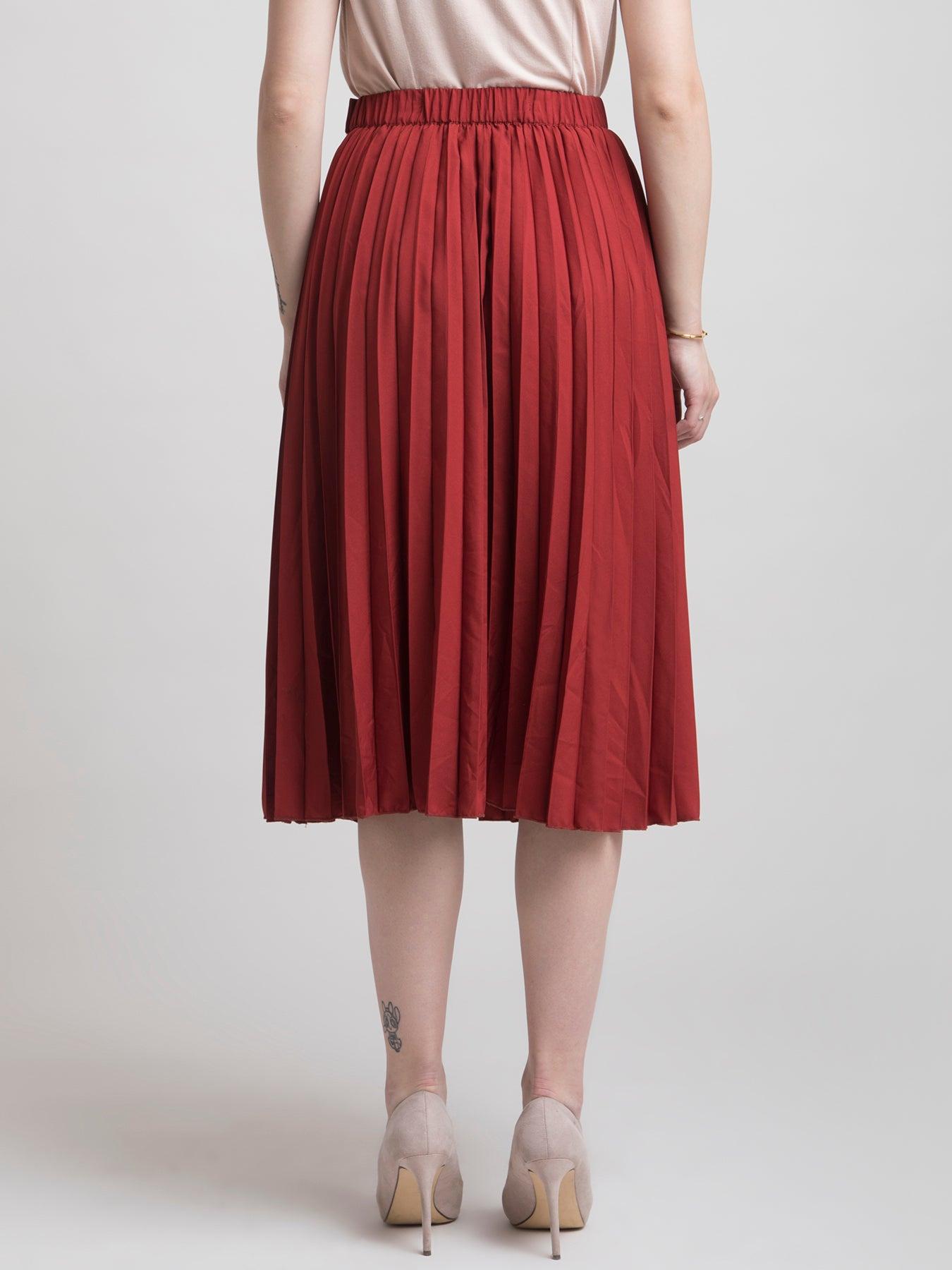 Pleated Flared Midi Skirt - Rust| Formal Skirts