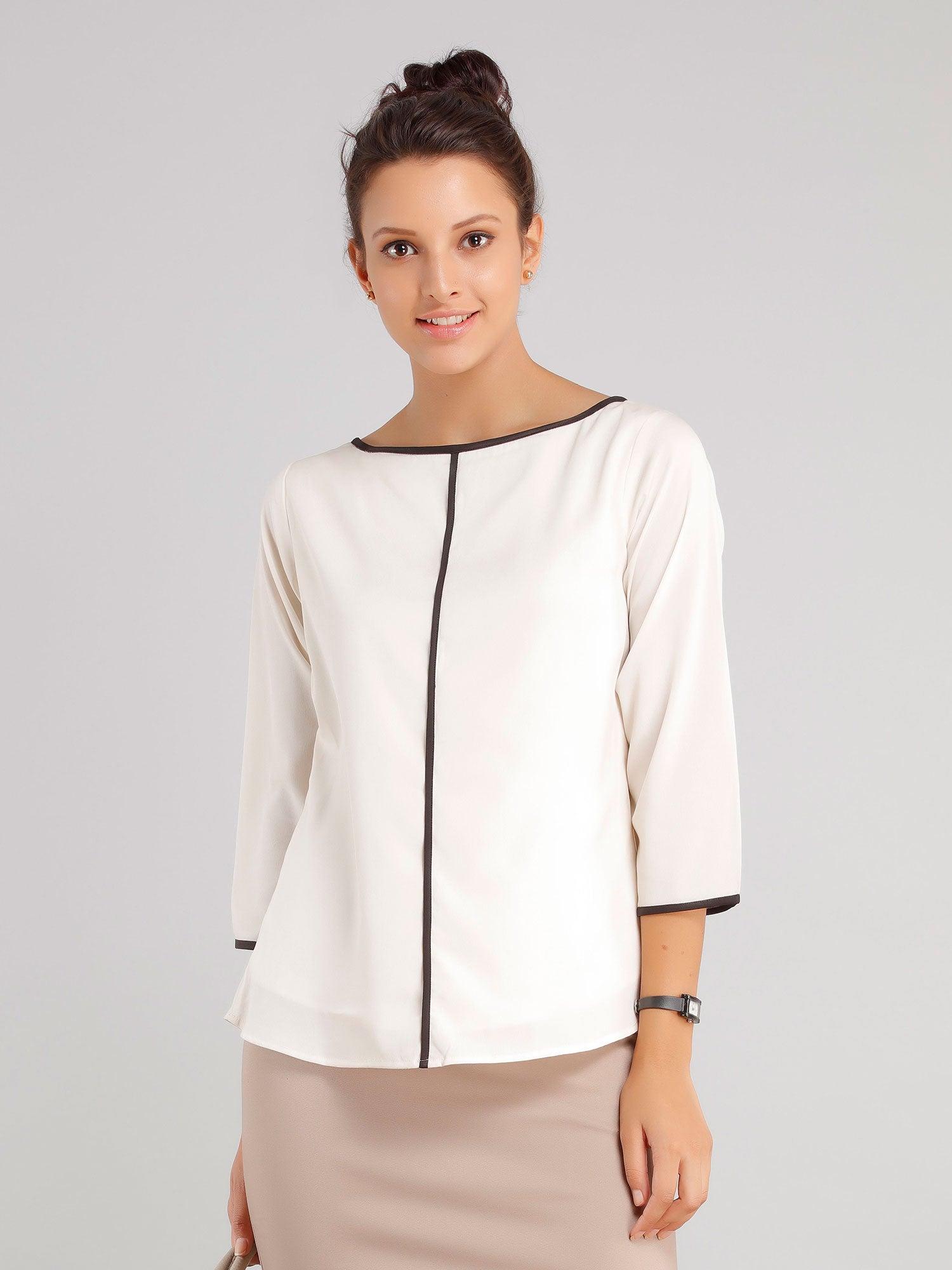 Boat Neck Top - Off White| Formal Tops