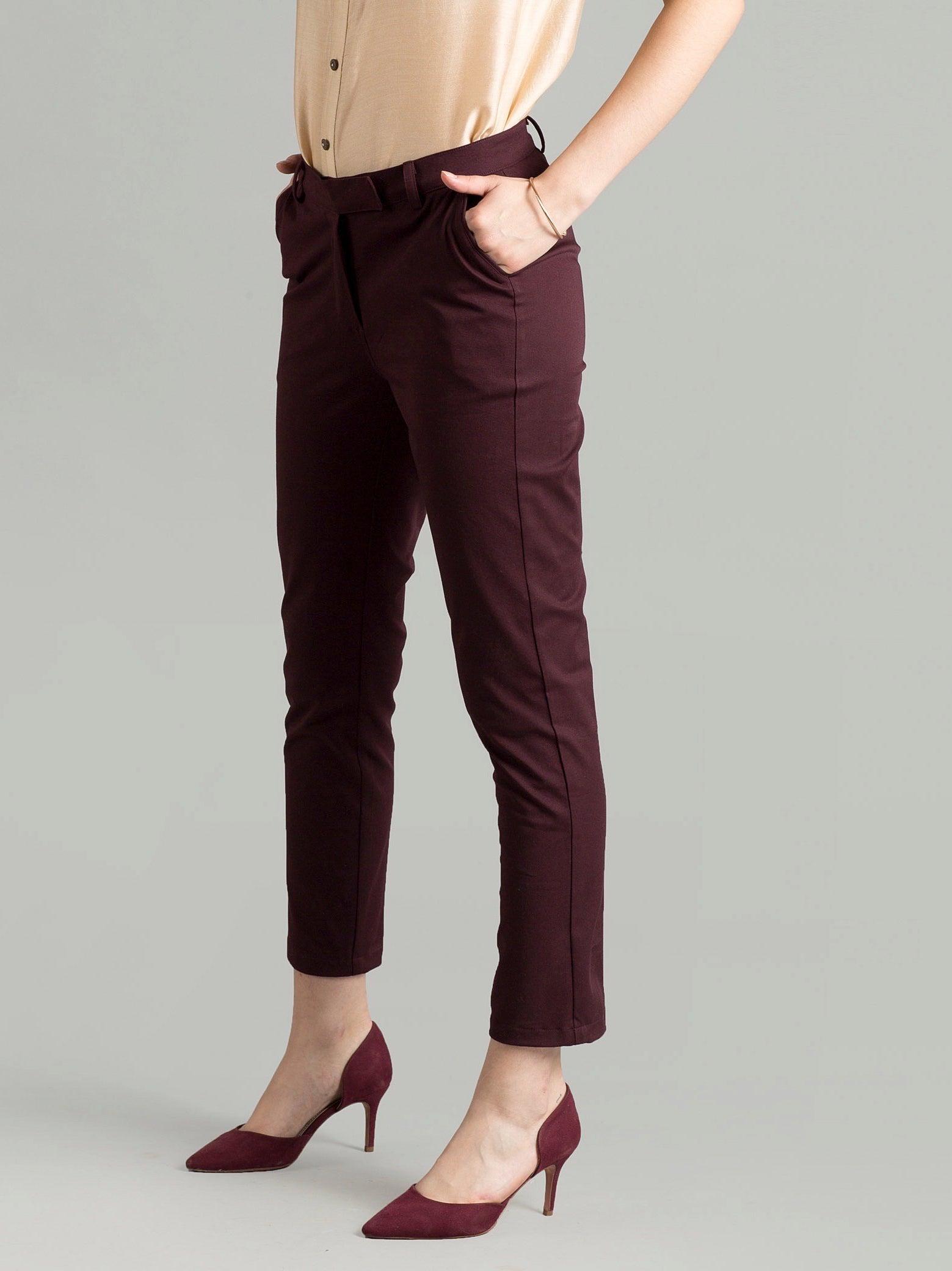 Essential Comfort Crop Pants - Maroon| Formal Trousers