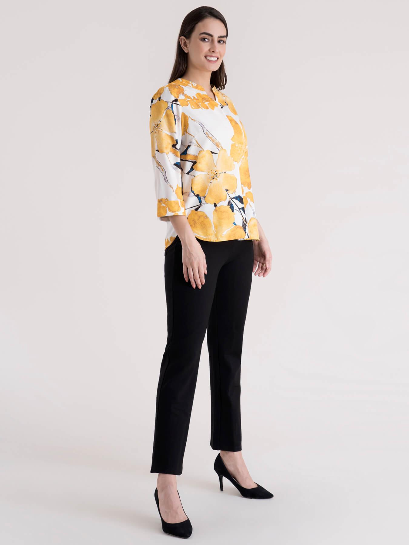 Big Floral Print Top - Mustard and White| Formal Tops