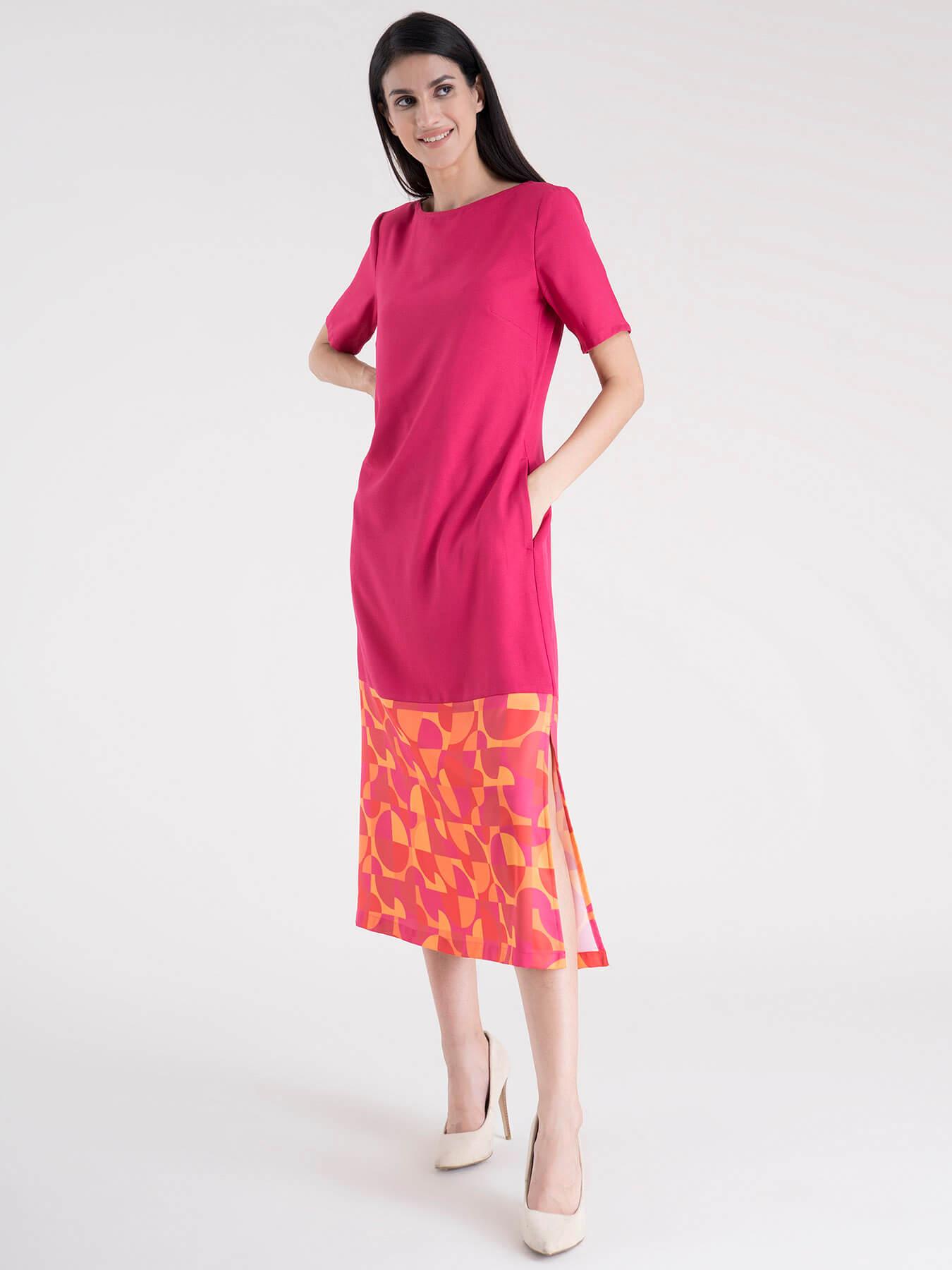 Boat Neck Color Block Shift Dress - Fuchsia| Formal Dresses