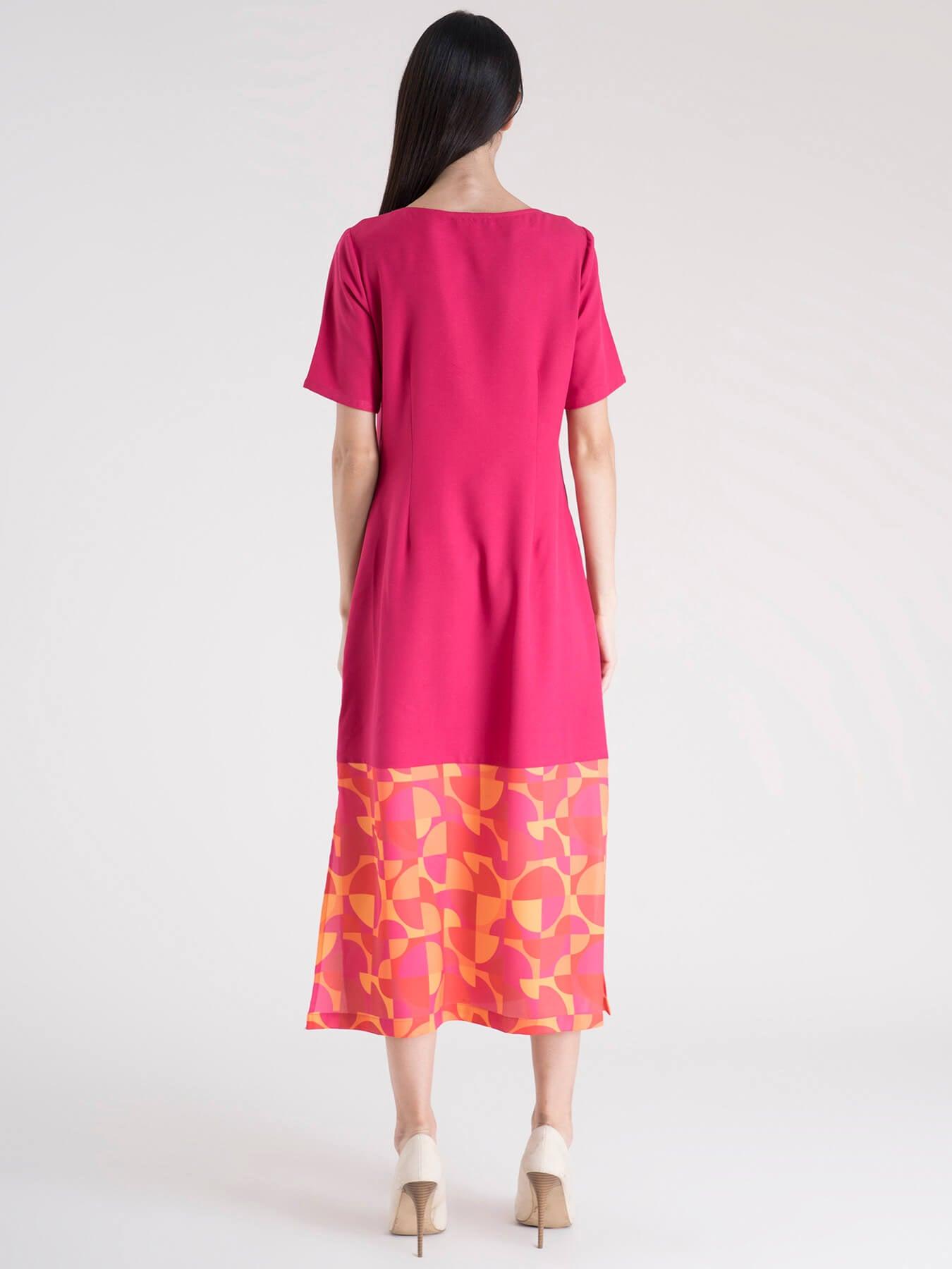 Boat Neck Color Block Shift Dress - Fuchsia| Formal Dresses