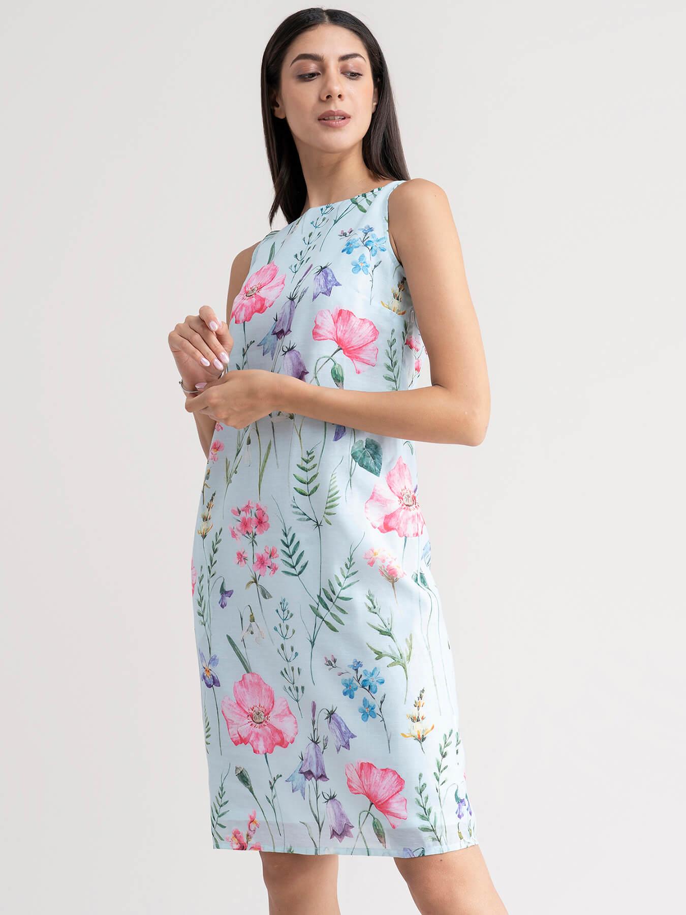 Chanderi Floral Dress - Sap Green| Formal Dresses