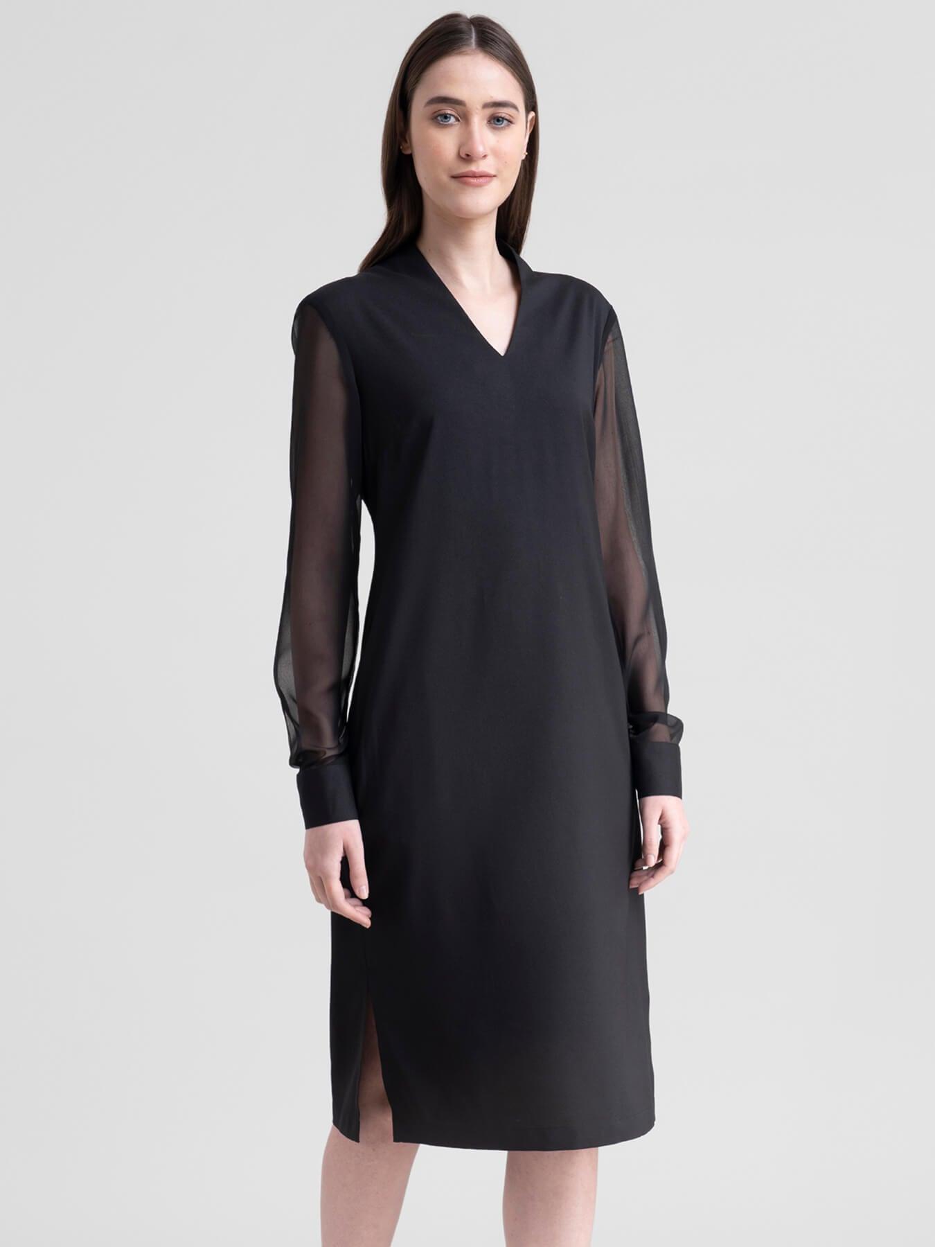 V Neck Shift Dress - Black| Formal Dresses