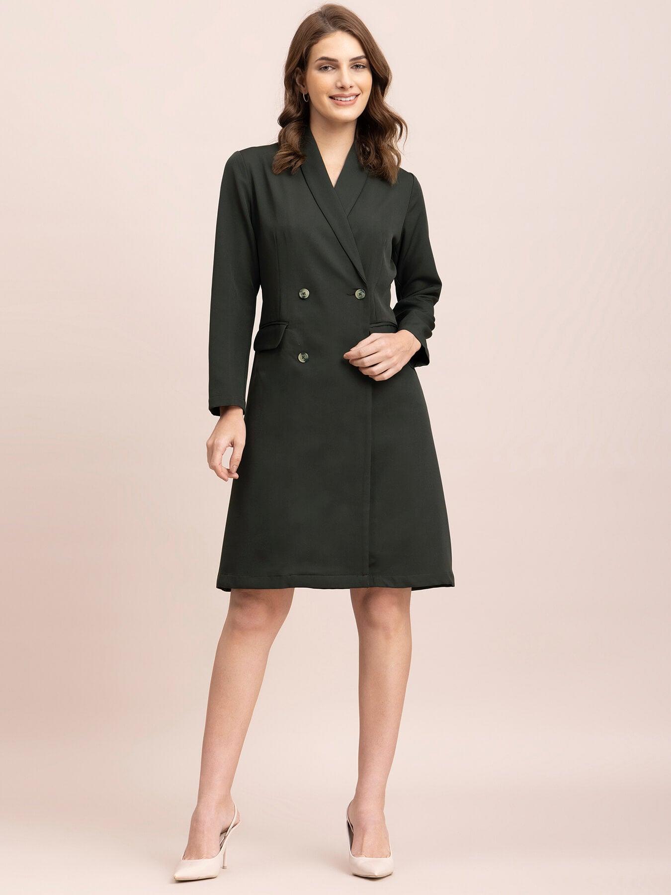A Line Blazer Dress - Olive| Formal Dresses