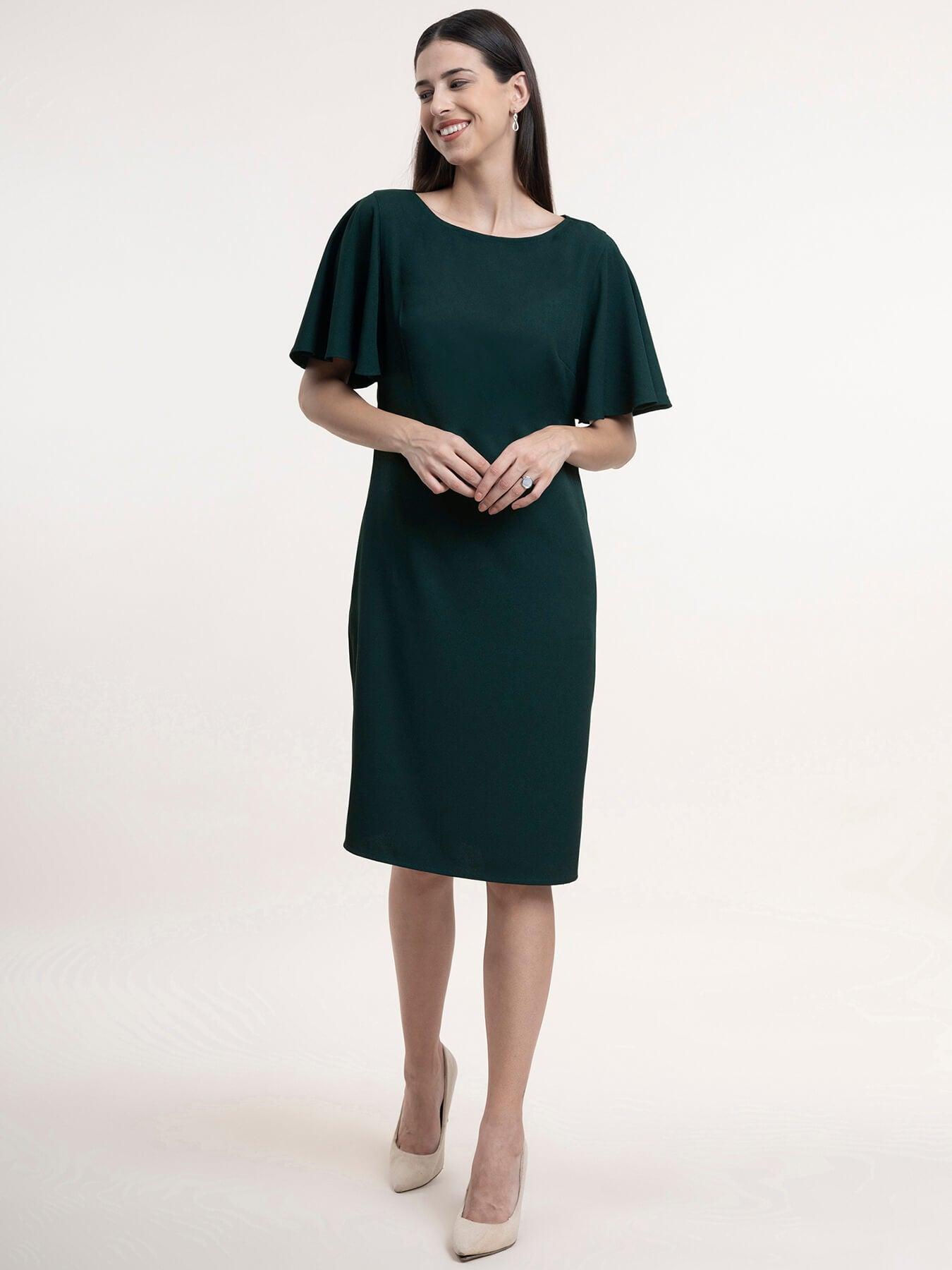 Bell Sleeve Shift Dress - Dark Green| Formal Dresses