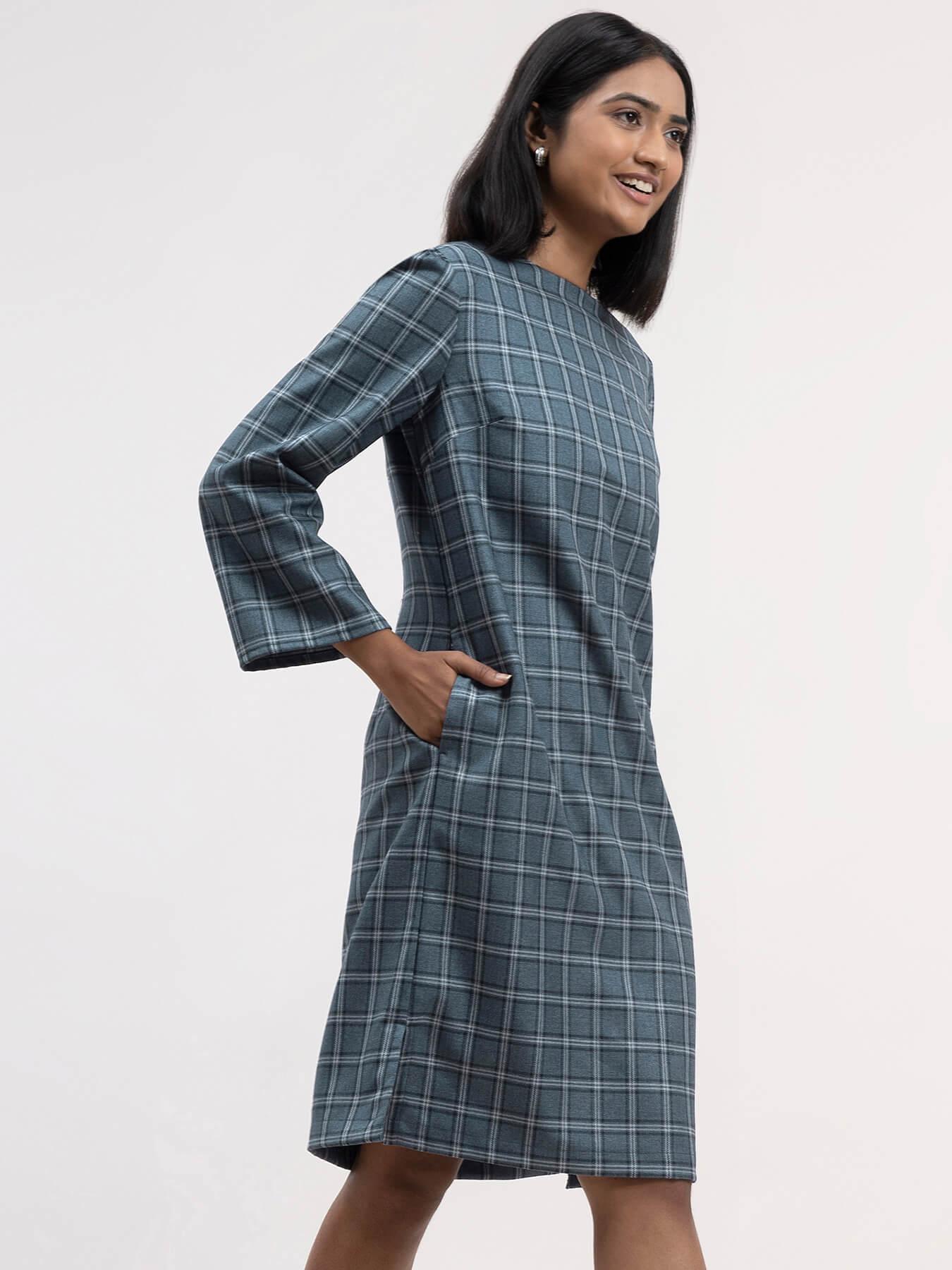 Checkered Shift Dress - Blue| Formal Dresses