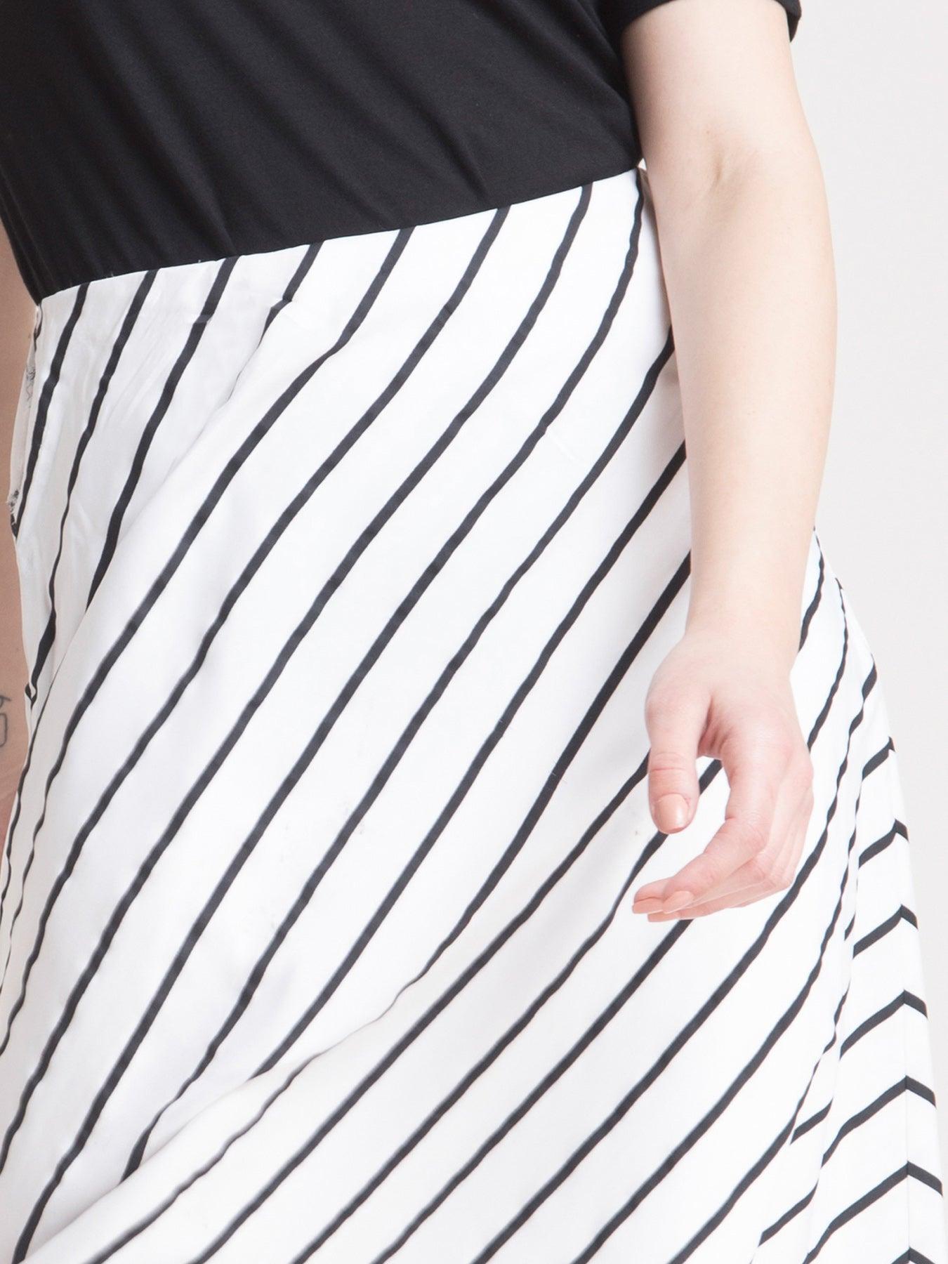 Elasticated Striped A Line Skirt - White and Black| Formal Skirts
