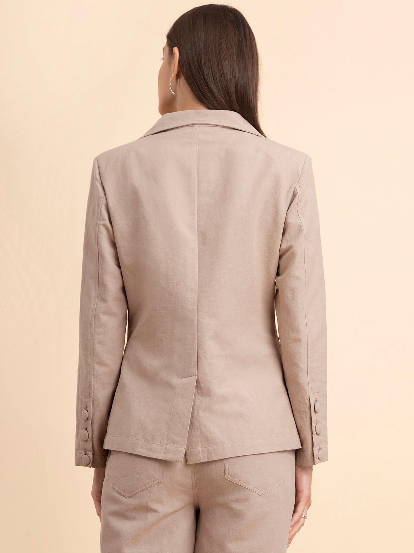 Linen Notch Lapel Collar Blazer - Beige| Formal Jackets