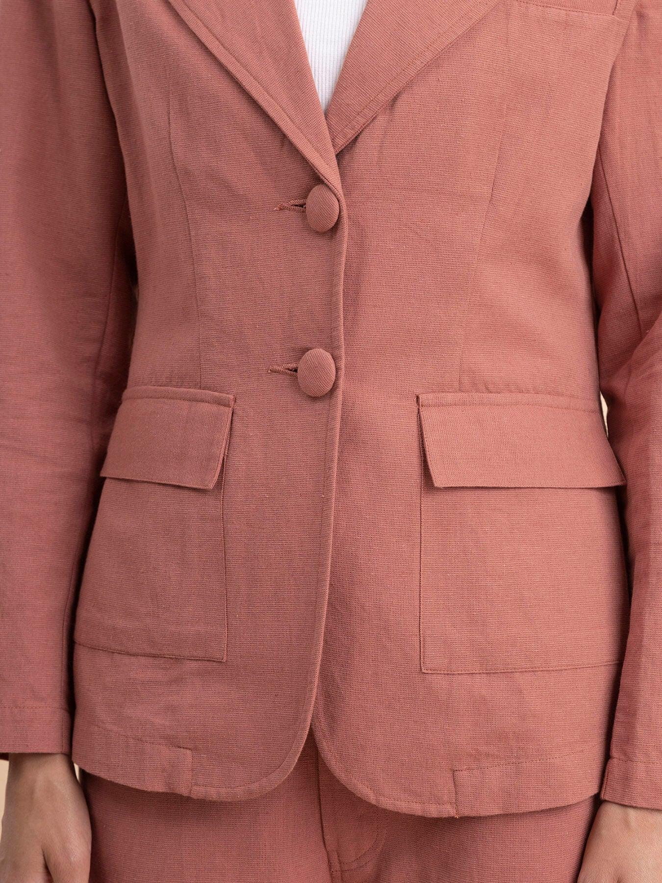 Linen Notch Lapel Collar Blazer - Dusty Pink| Formal Jackets