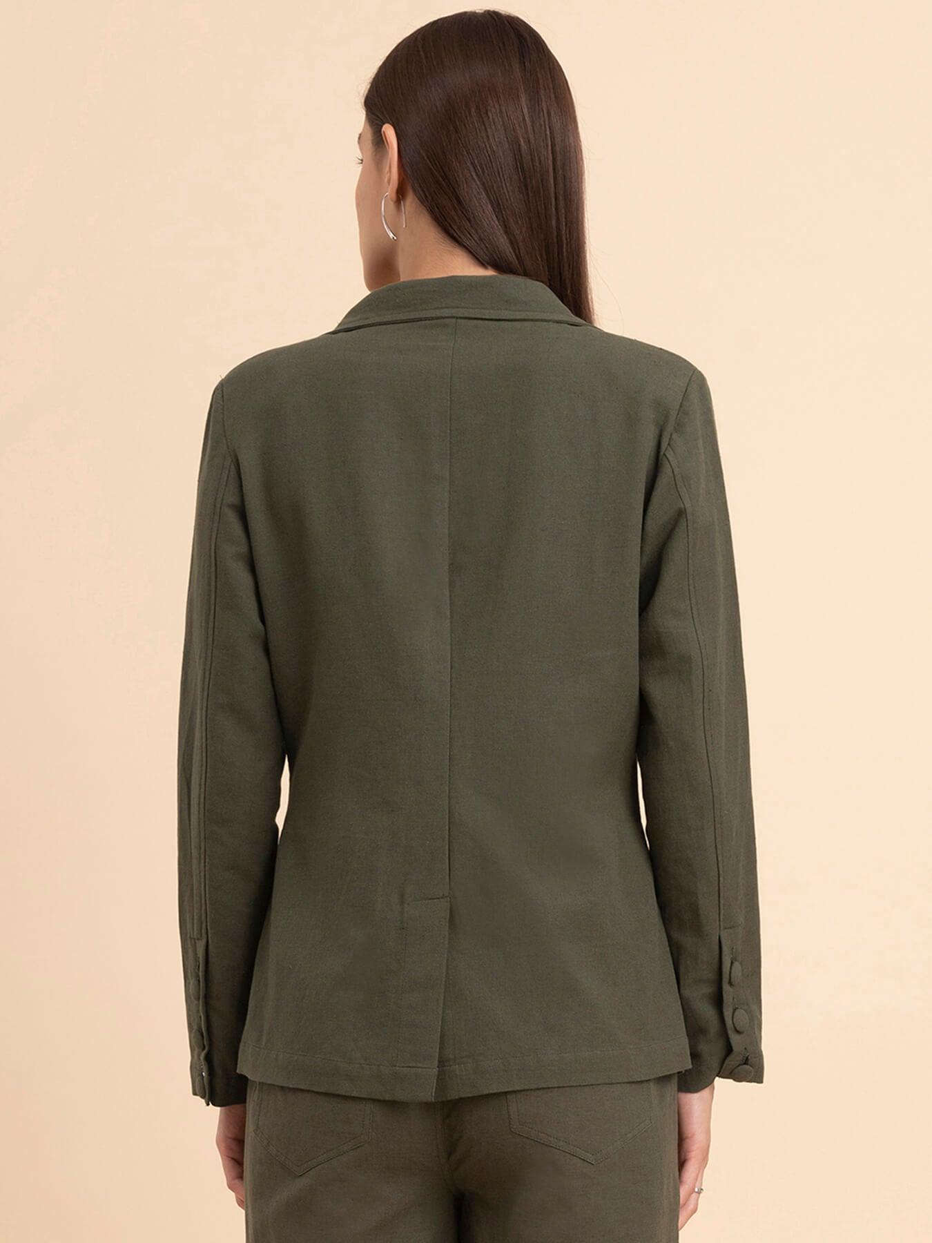 Linen Notch Lapel Collar Blazer - Olive Green| Formal Jackets