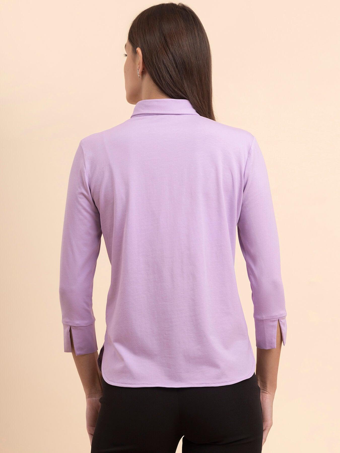 LivIn Button Down Cotton Knit Shirt - Lilac| Formal Shirts