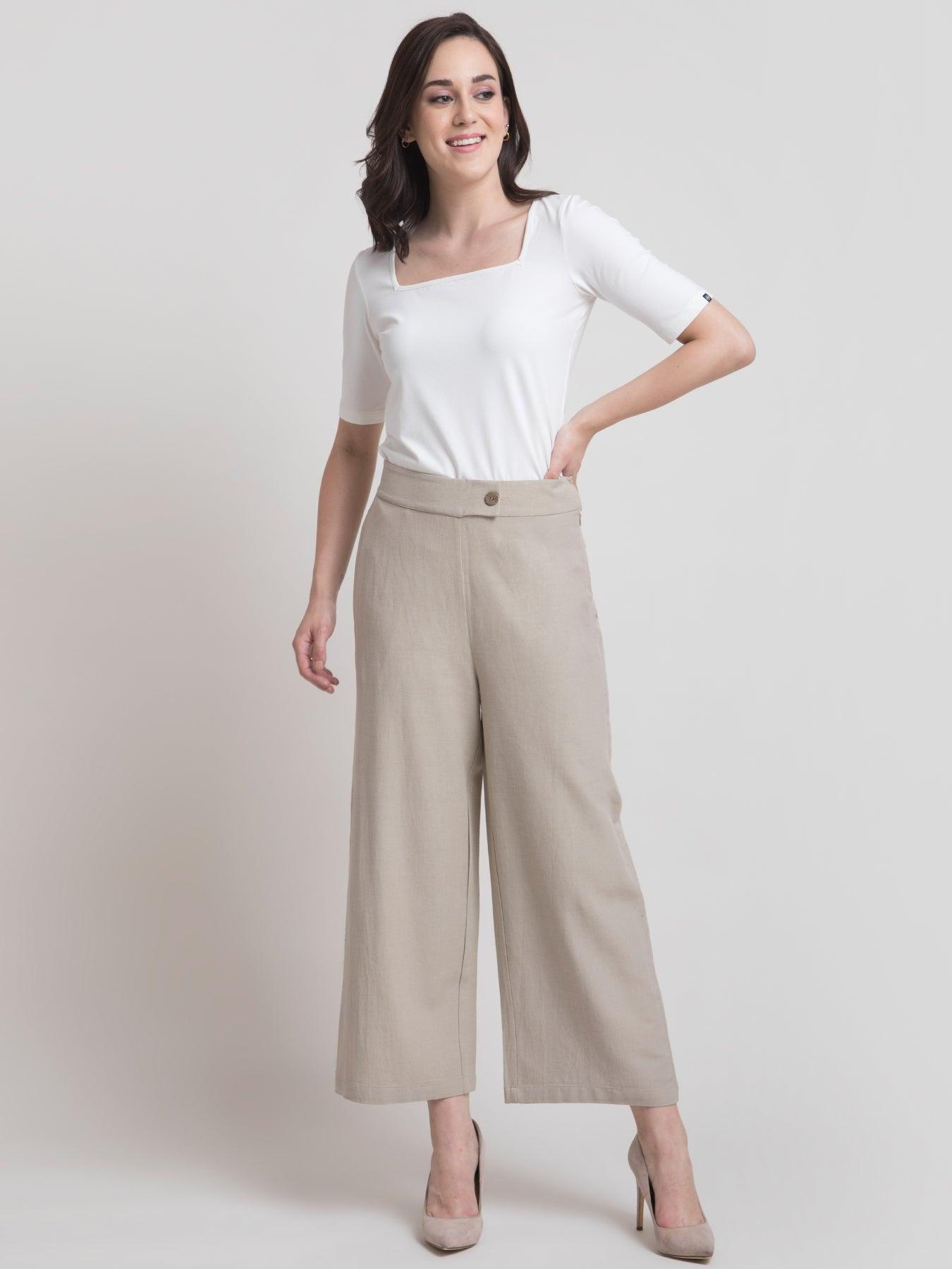 Linen Textured Culotte - Beige| Formal Trousers