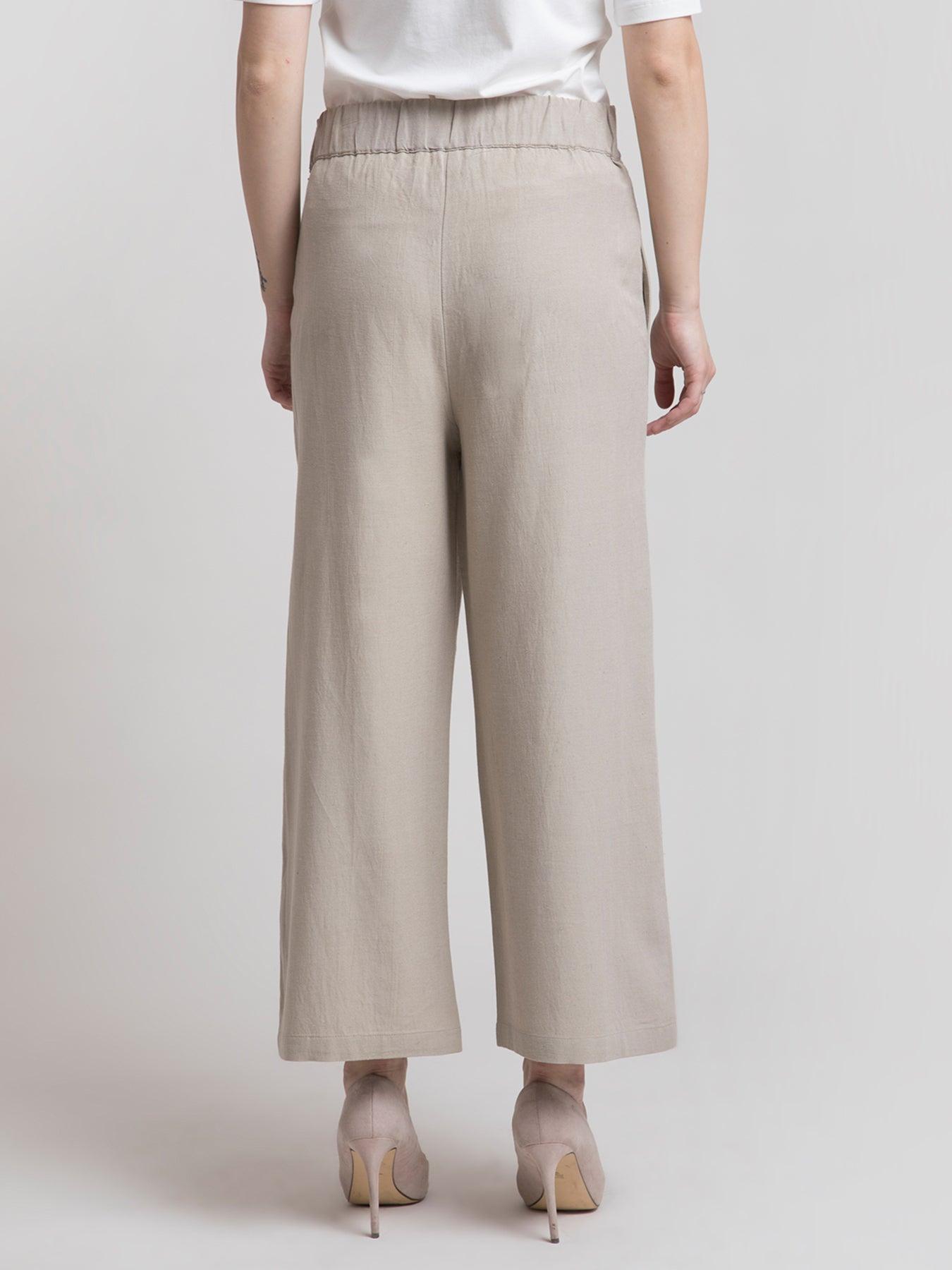 Linen Textured Culotte - Beige| Formal Trousers