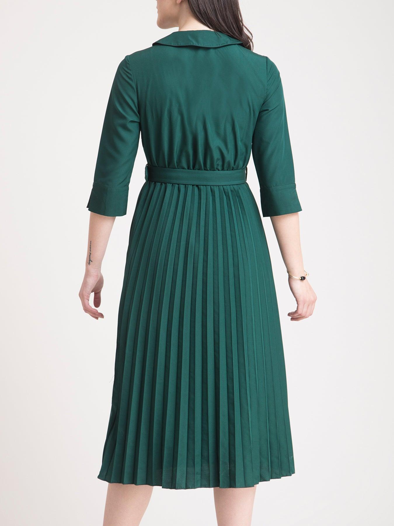 Peter Pan Collar Pleated A Line Dress - Green| Formal Dresses