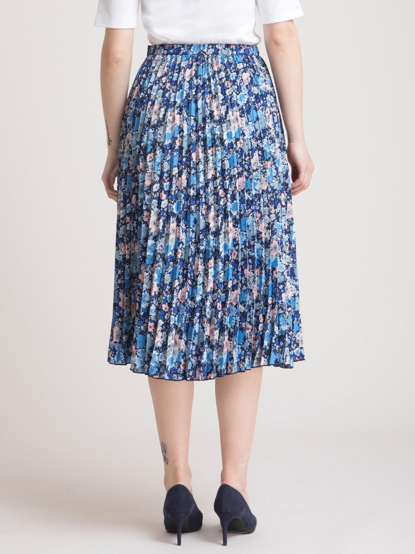 Pleated Flared Floral Midi Skirt - Blue| Formal Skirts