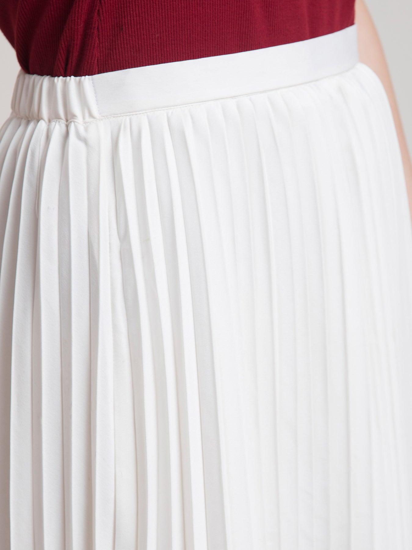 Pleated Flared Midi Skirt - White| Formal Skirts