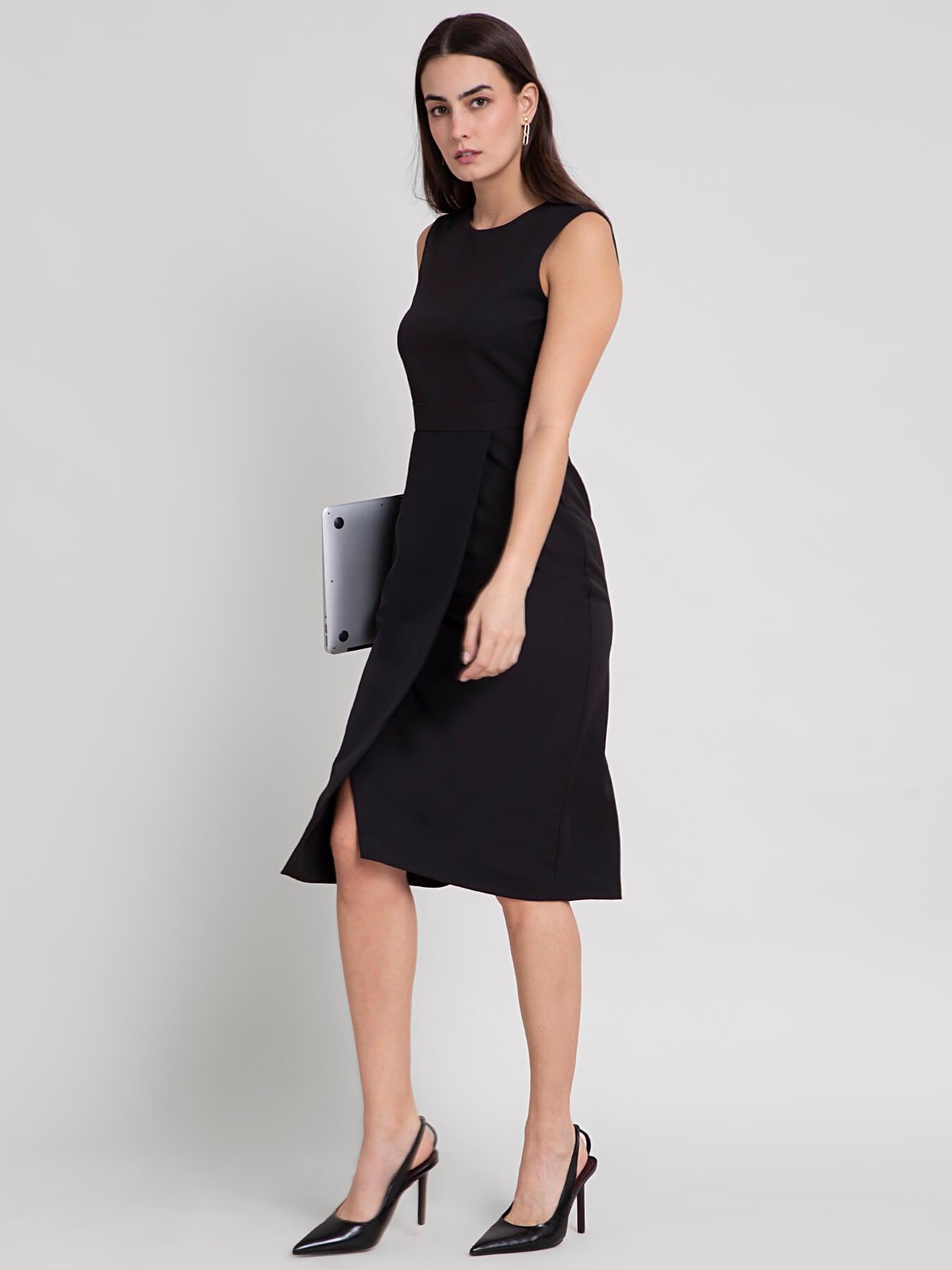 Round Neck Overlap Shift Dress - Black| Formal Dresses