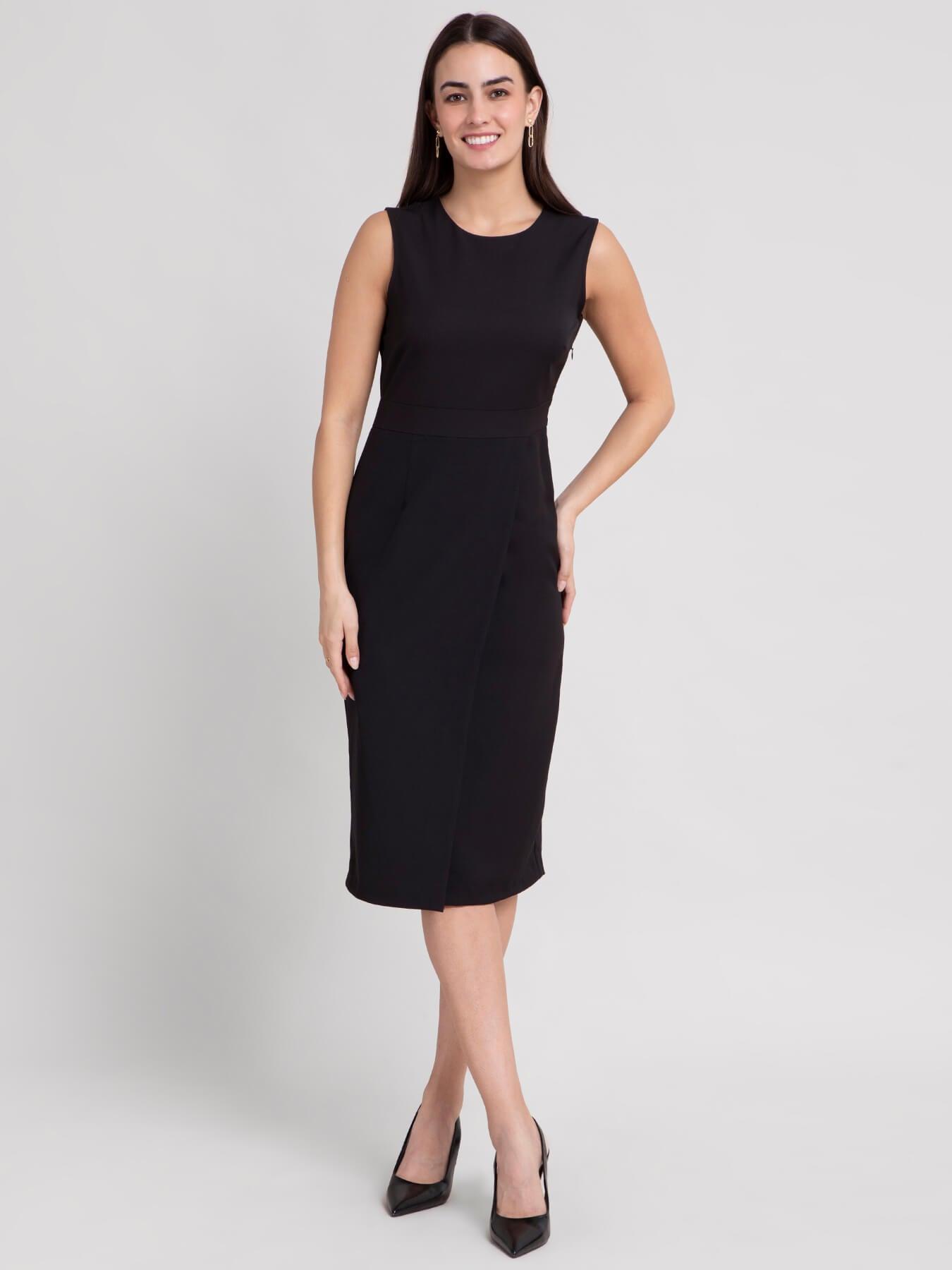 Round Neck Overlap Shift Dress - Black| Formal Dresses