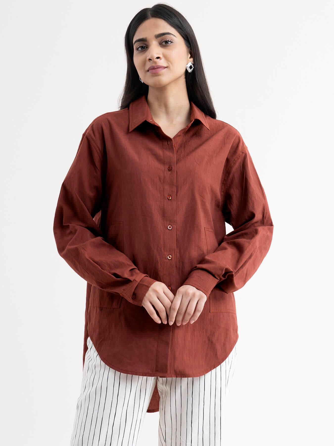 Linen Boyfriend Shirt - Brown| Formal Shirts