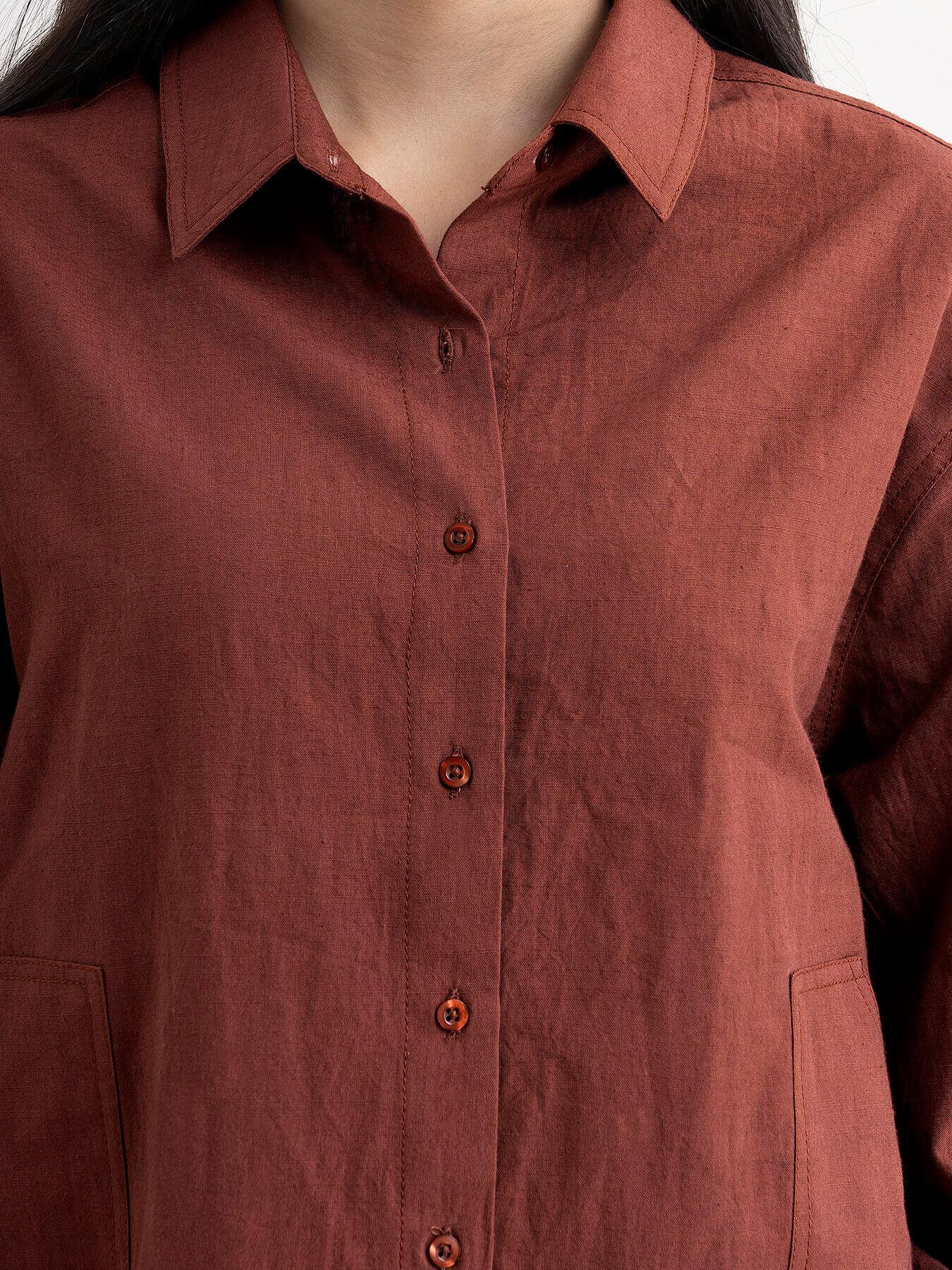 Linen Boyfriend Shirt - Brown| Formal Shirts