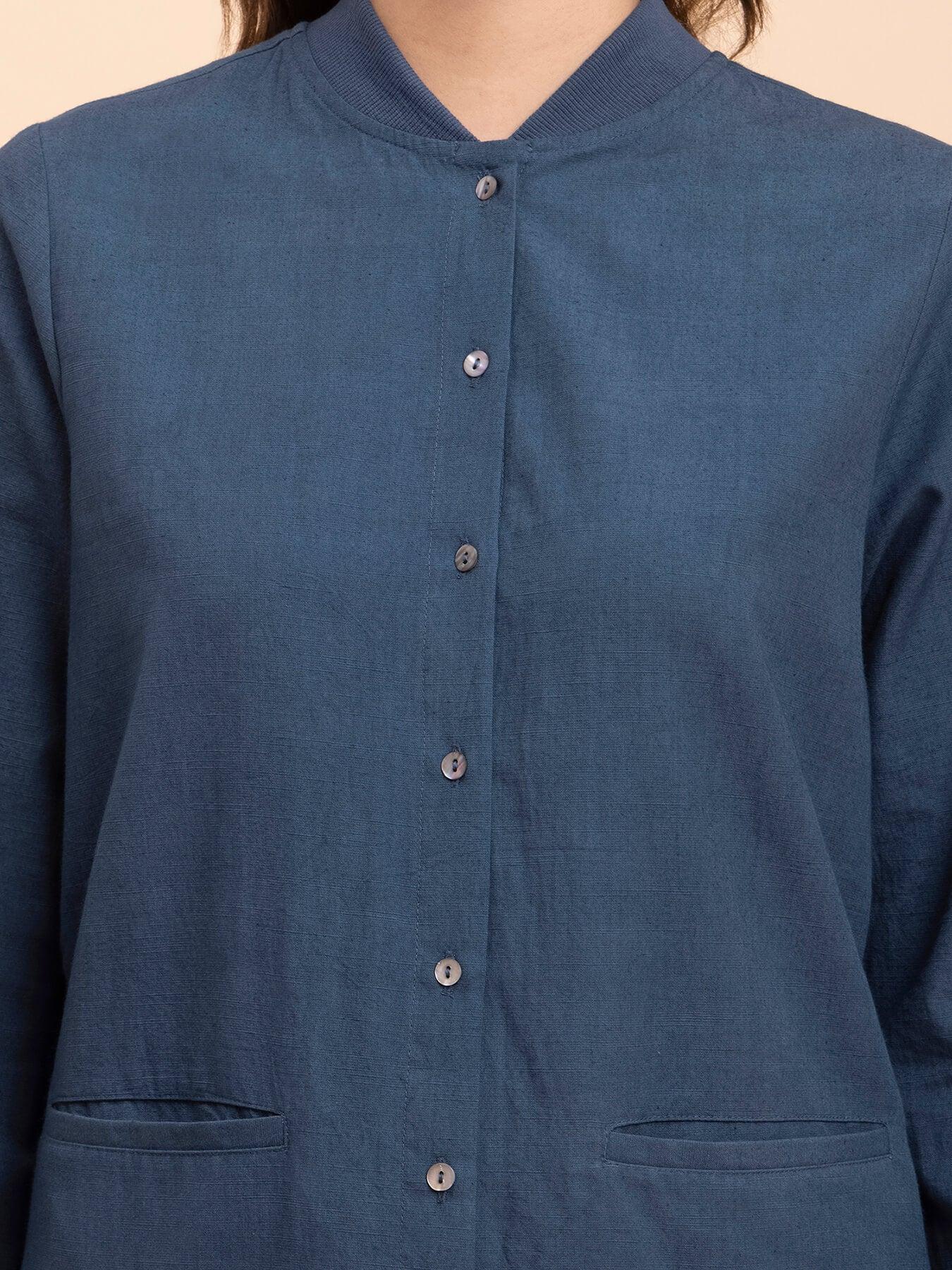 Linen Rib Collar Shirt - Blue| Formal Shirts