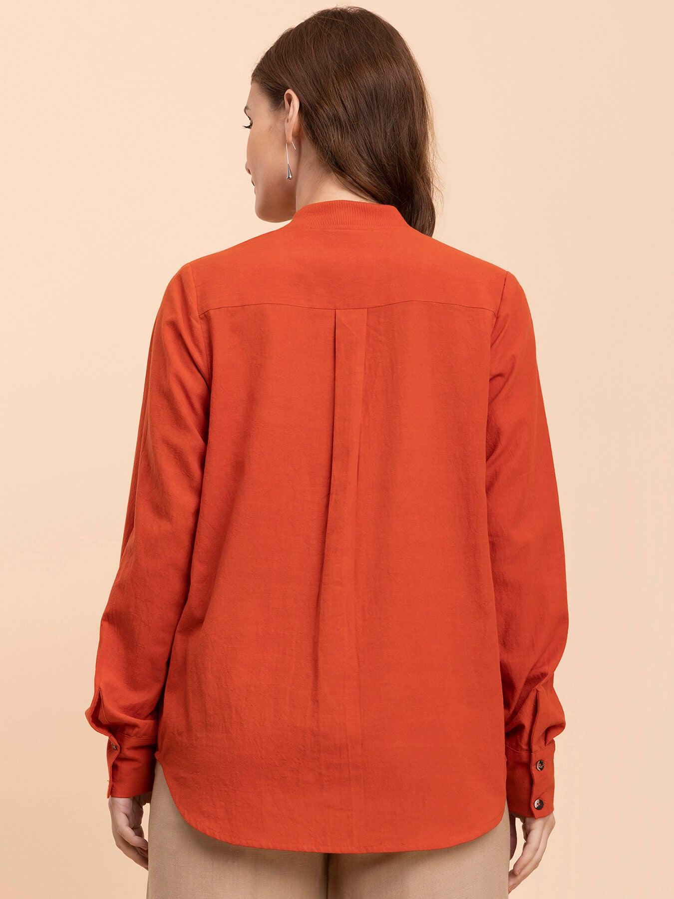 Linen Rib Collar Shirt - Burnt Orange| Formal Shirts