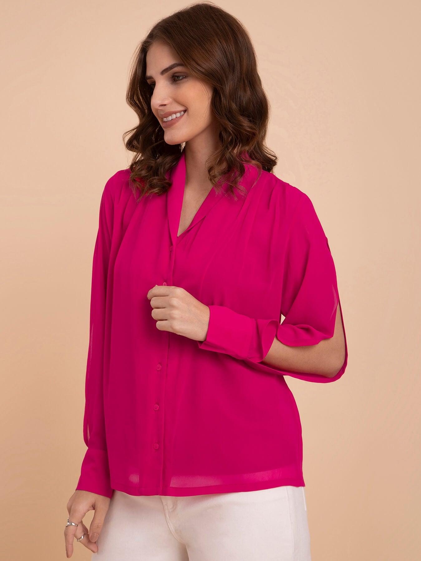 Georgette Shawl Collar Shirt - Fuchsia| Formal Shirts
