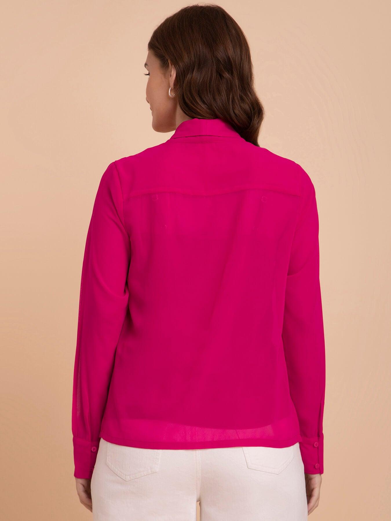 Georgette Shawl Collar Shirt - Fuchsia| Formal Shirts