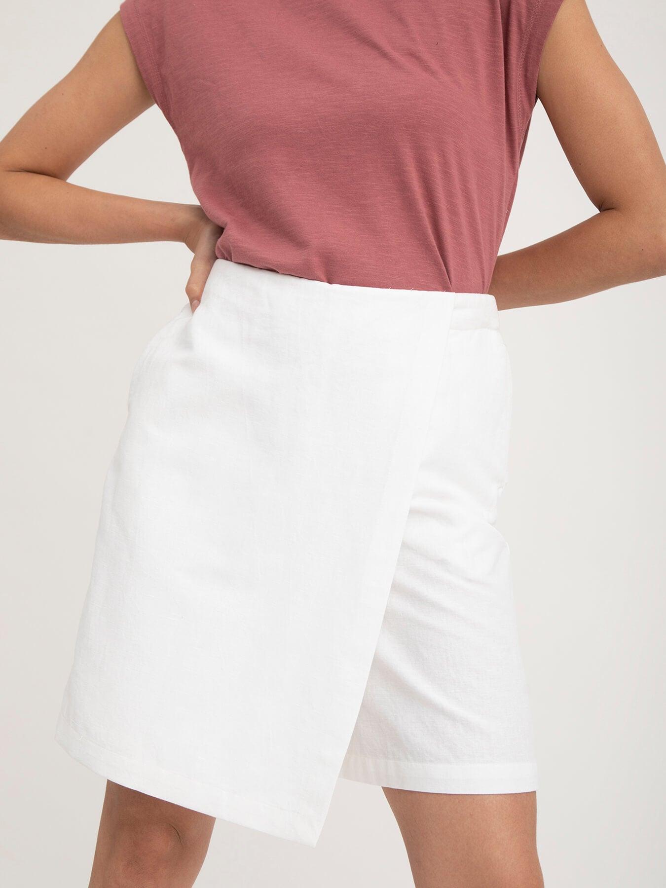 Linen Front Overlap Panel Skort - White| Formal Skirts