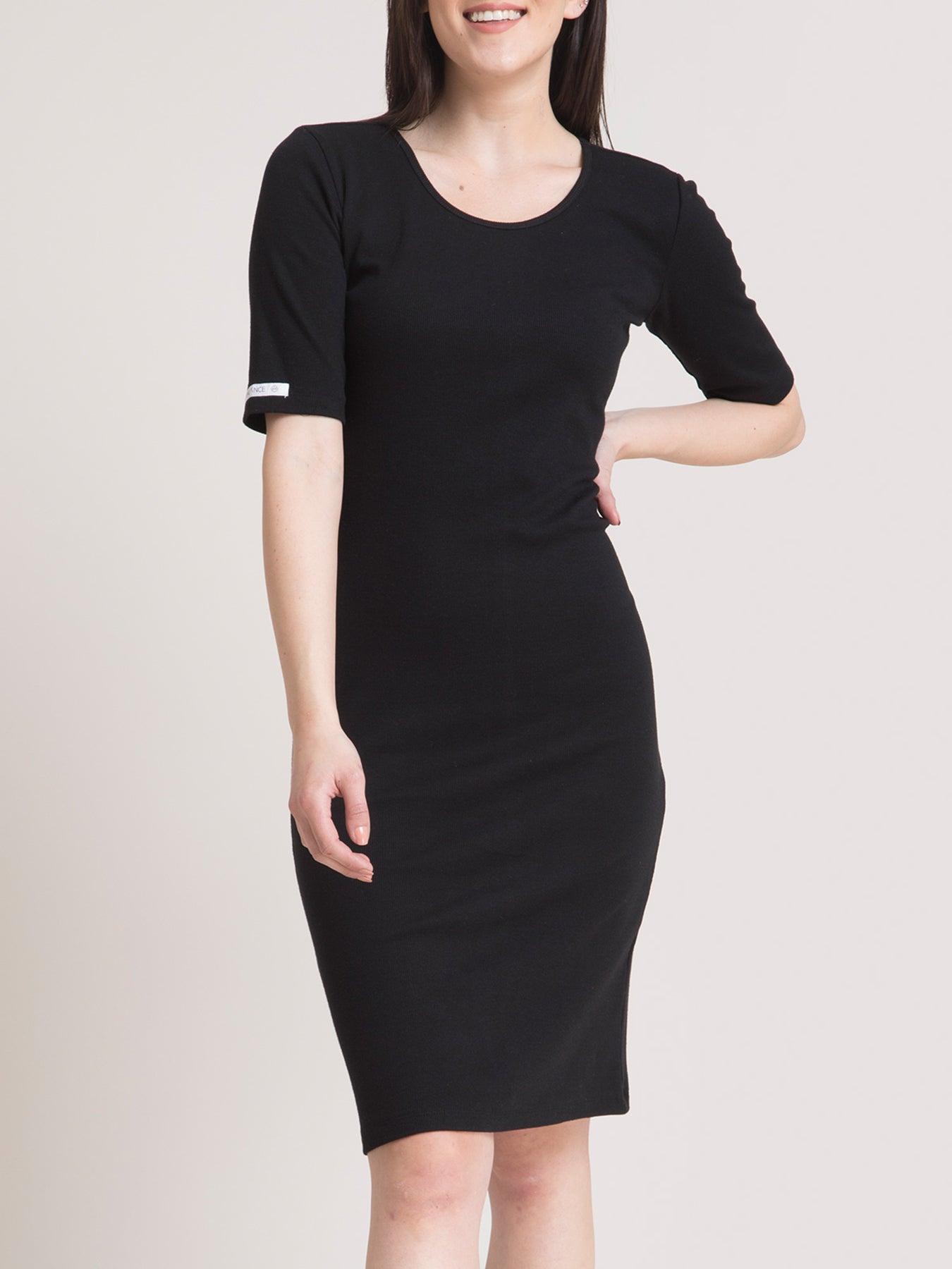 Stretchable Round Neck LivIn Dress - Black| Formal Dresses