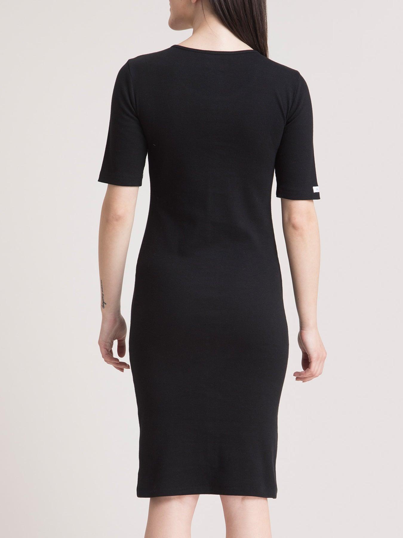 Stretchable Round Neck LivIn Dress - Black| Formal Dresses