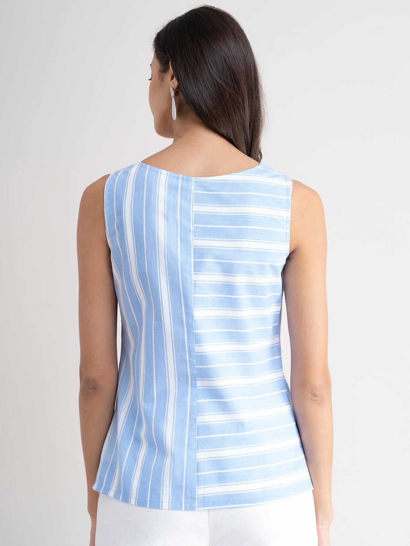 Linen Striped Top - Light Blue| Formal Tops