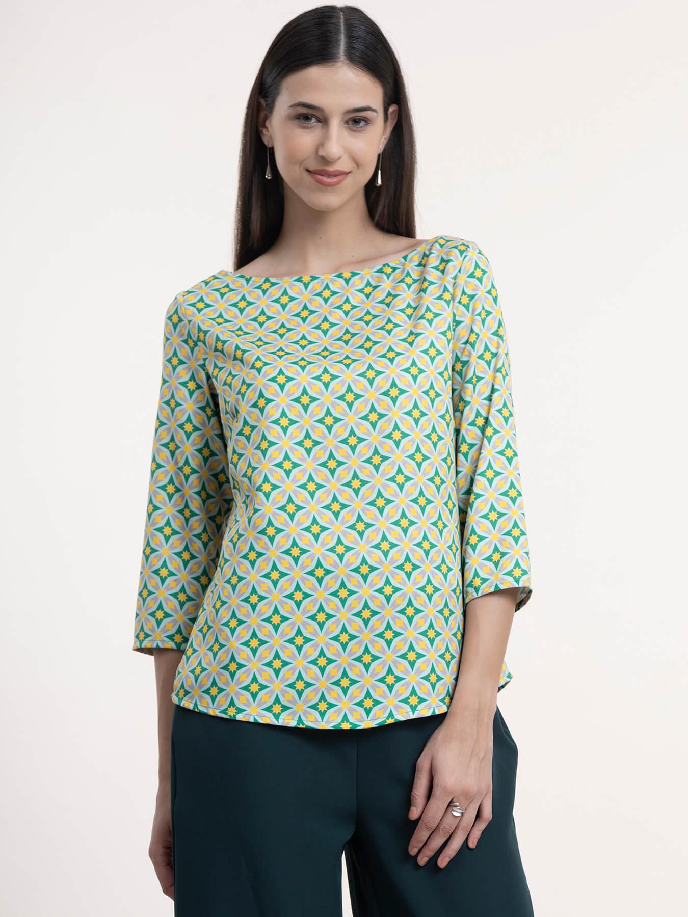 Boat Neck Top - Grey and Green| Formal Tops