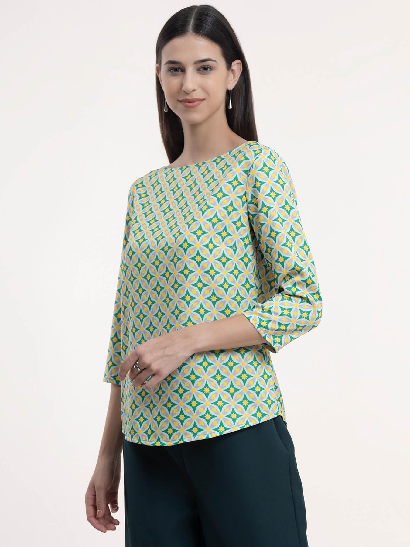 Boat Neck Top - Grey and Green| Formal Tops