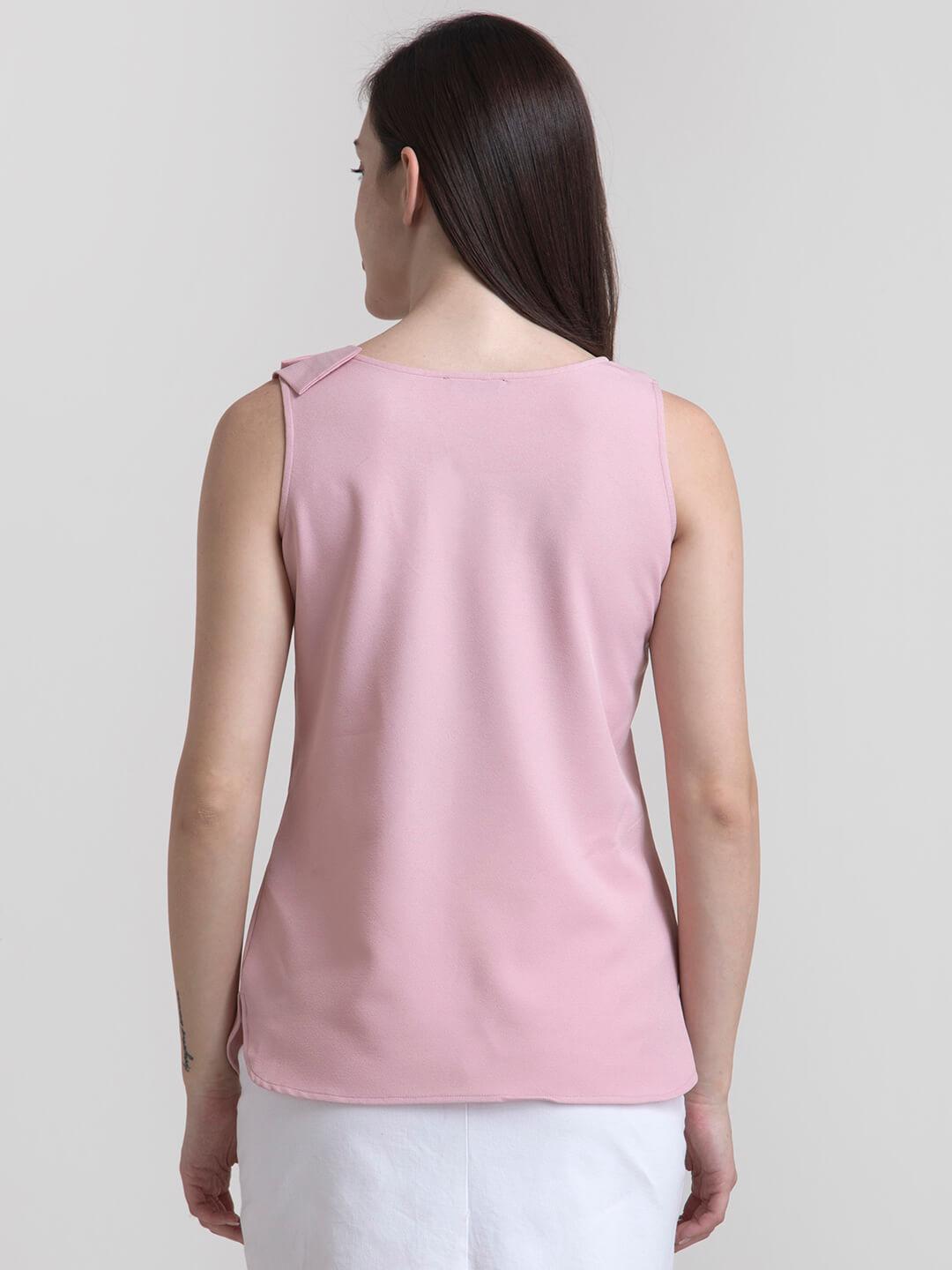 Round Neck Bow Detail Top - Baby Pink| Formal Tops