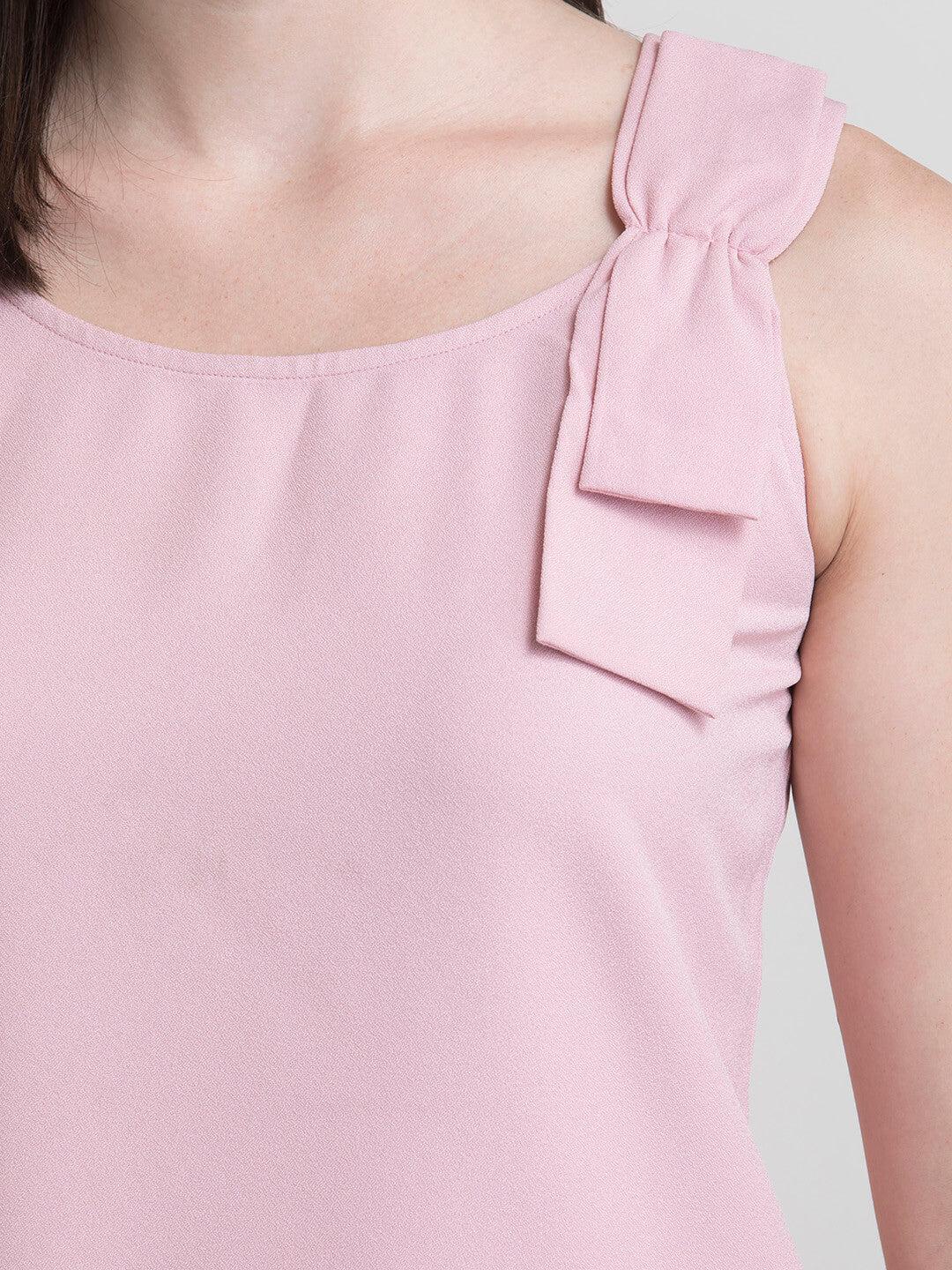 Round Neck Bow Detail Top - Baby Pink| Formal Tops