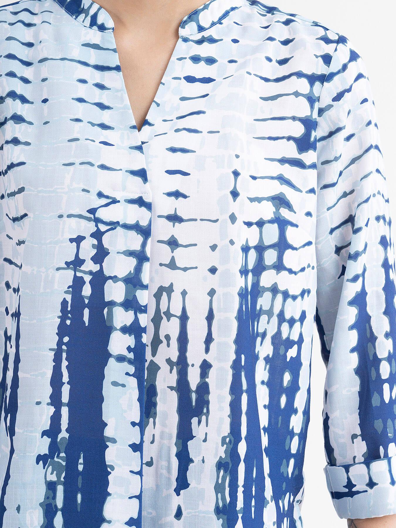 Shibori Print Top - White And Blue| Formal Tops