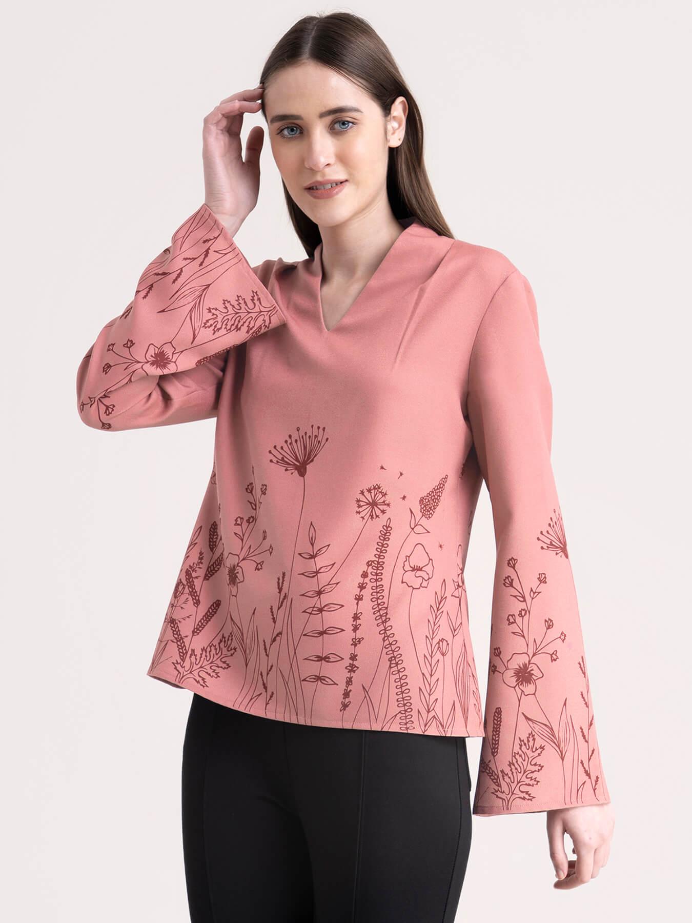 Floral Placement Printed Top - Dusty Pink| Formal Tops