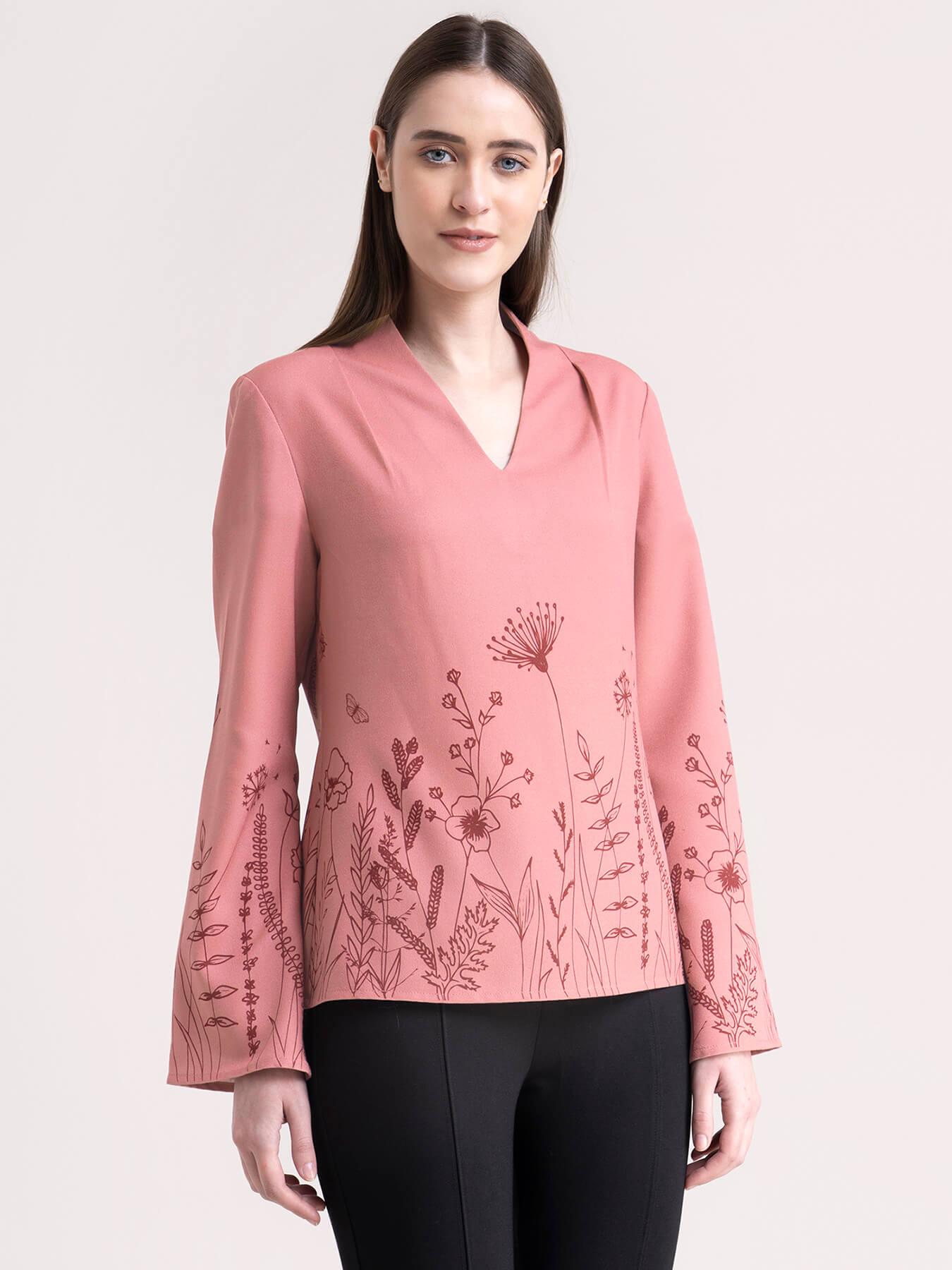 Floral Placement Printed Top - Dusty Pink| Formal Tops