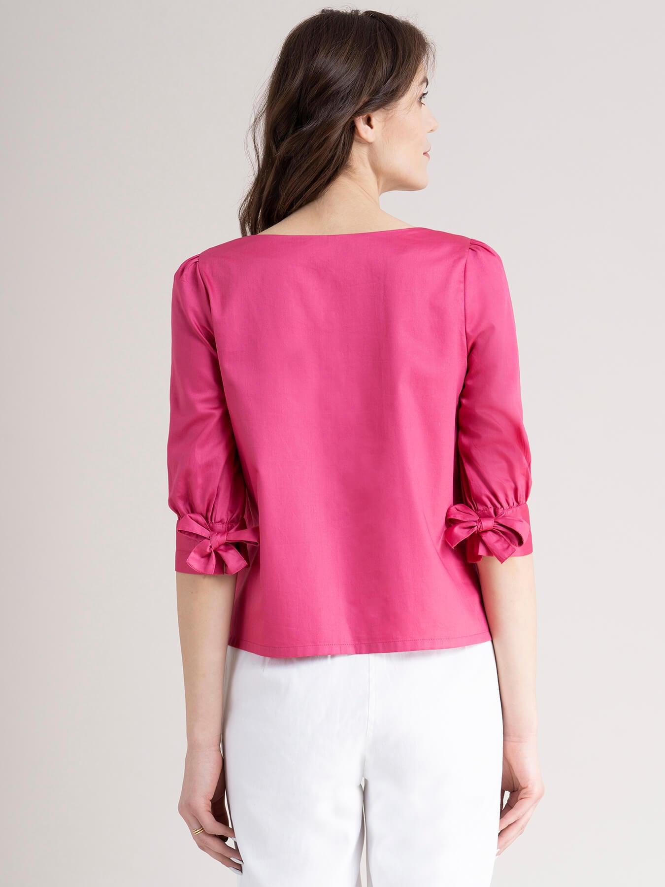 Cotton Tie Up Sleeve Top - Pink| Formal Tops