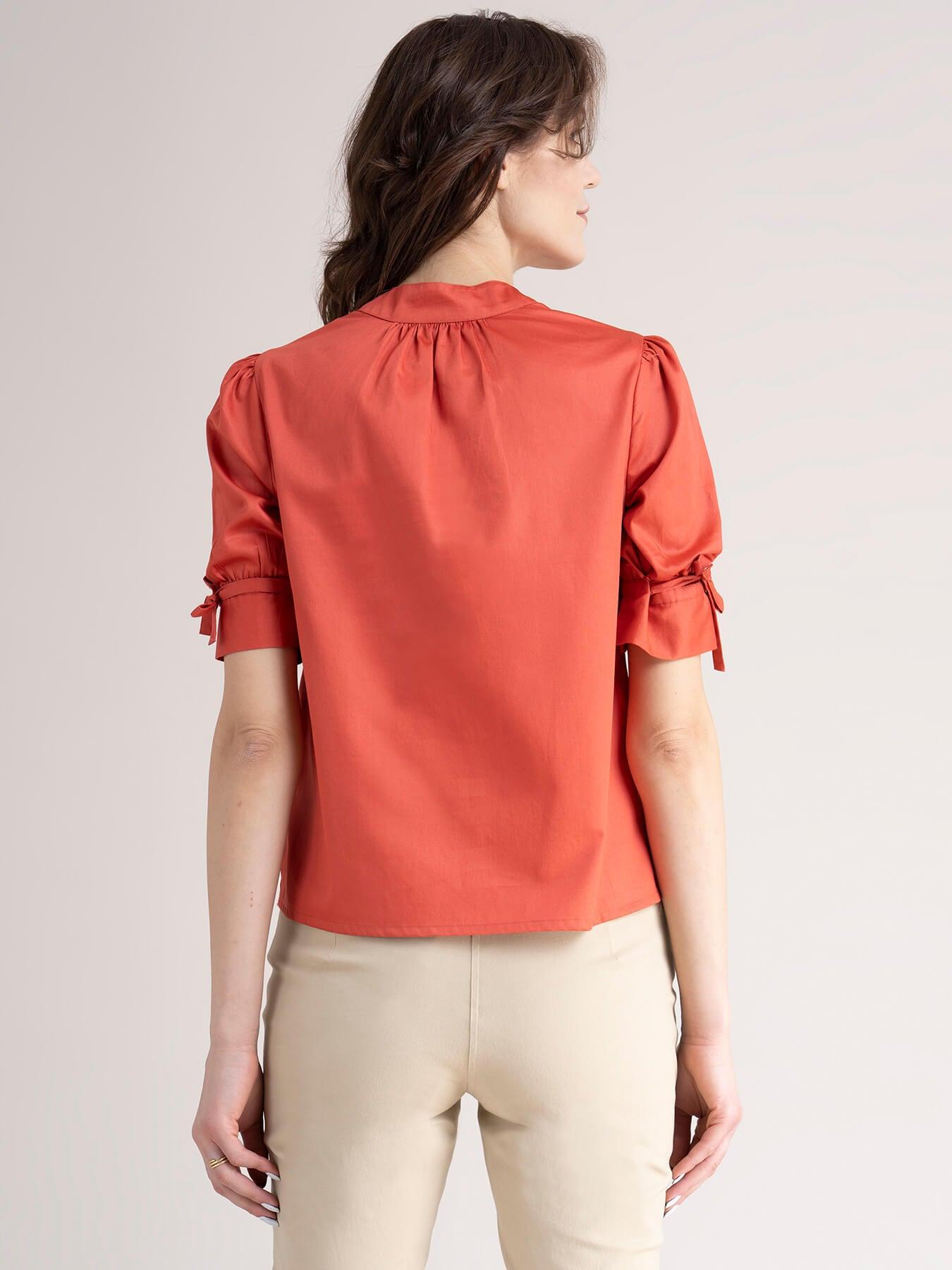 Cotton Tie-Up Sleeve Top - Coral Red| Formal Tops