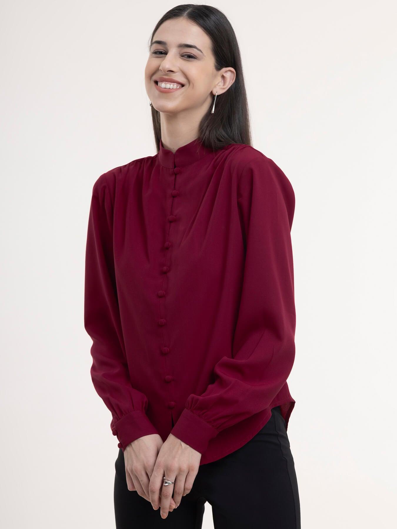 Georgette Button Down Top - Red| Formal Tops
