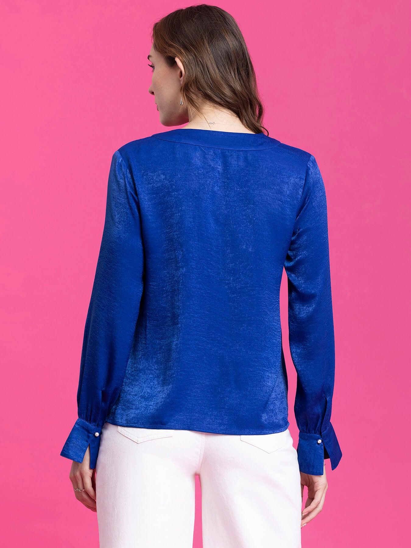 Satin Front Pleat Detail Top - Royal Blue| Formal Tops
