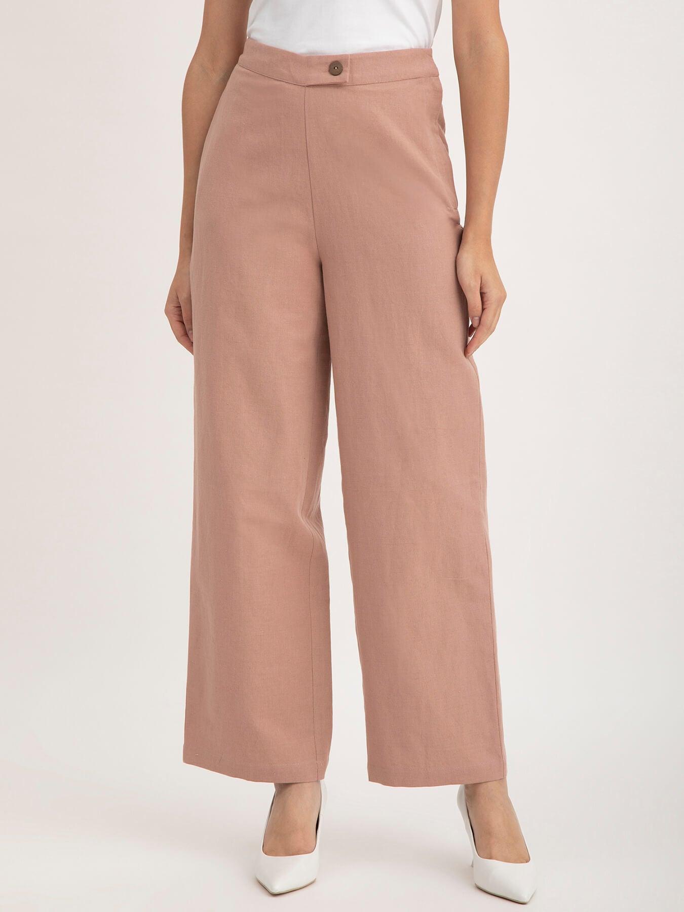 Linen Elasticated Wide Leg Trouser - Dusty Pink| Formal Trousers