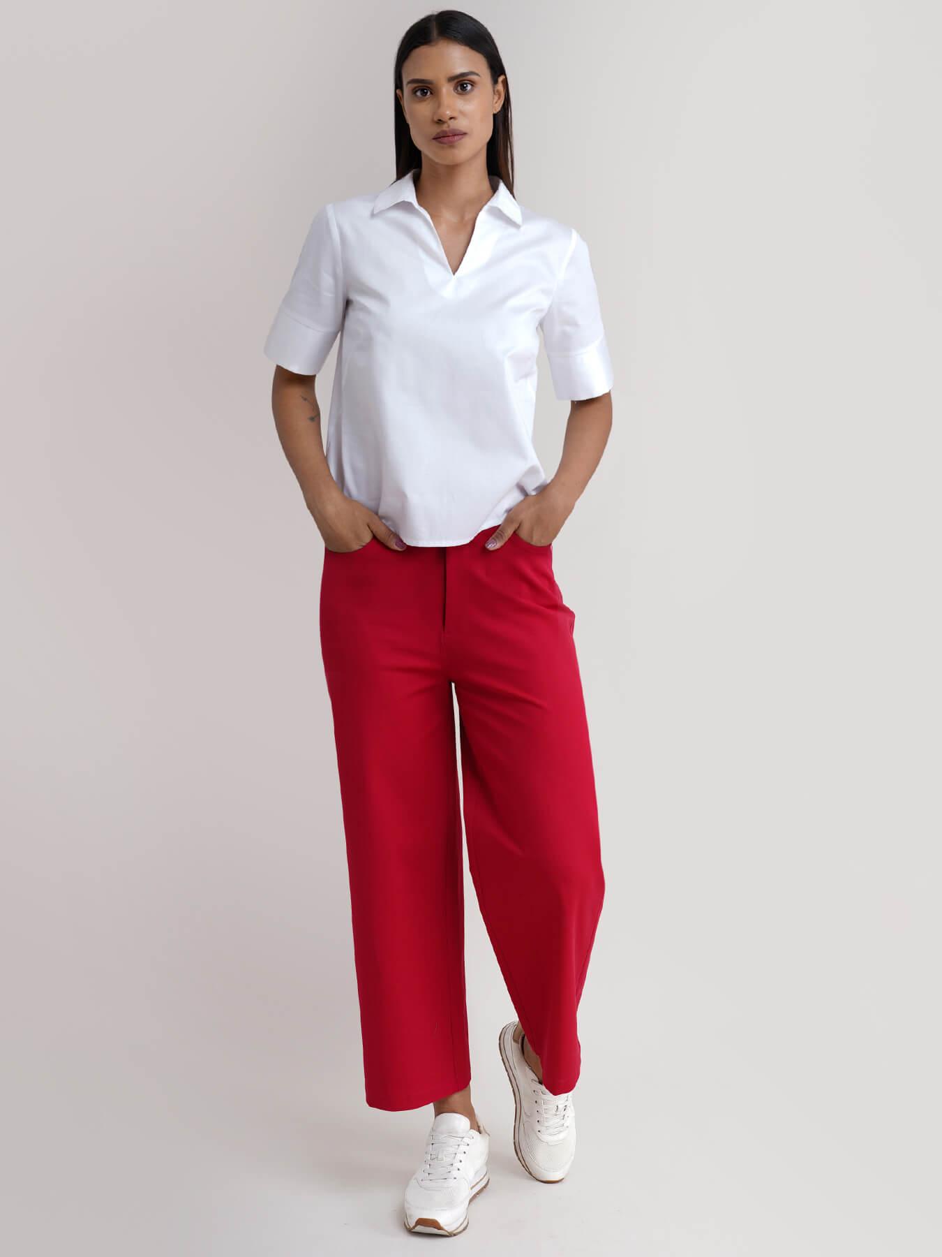 Wide Leg Cropped Culottes - Red| Formal Trousers