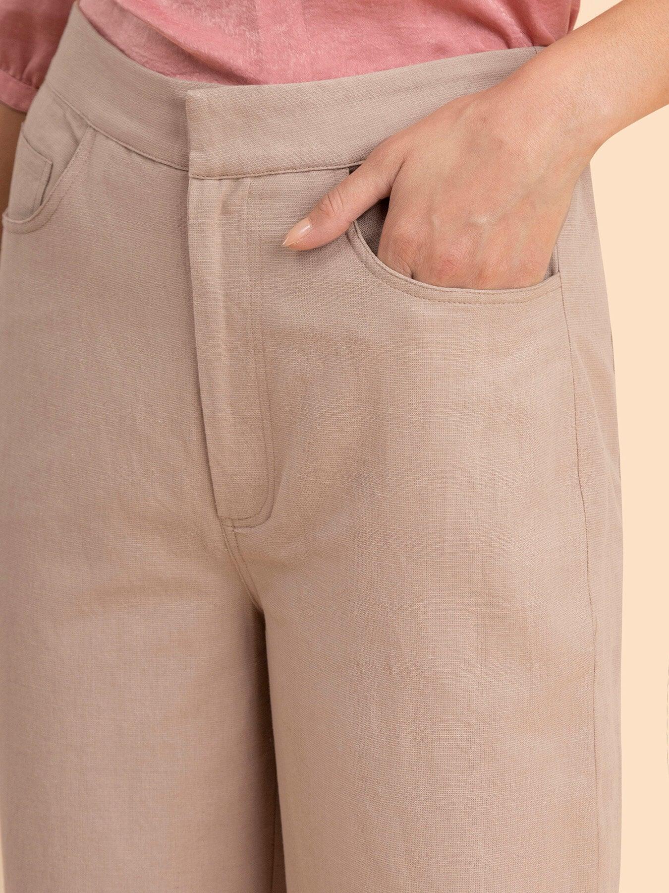 Linen Wide-Leg Trousers - Beige| Formal Trousers