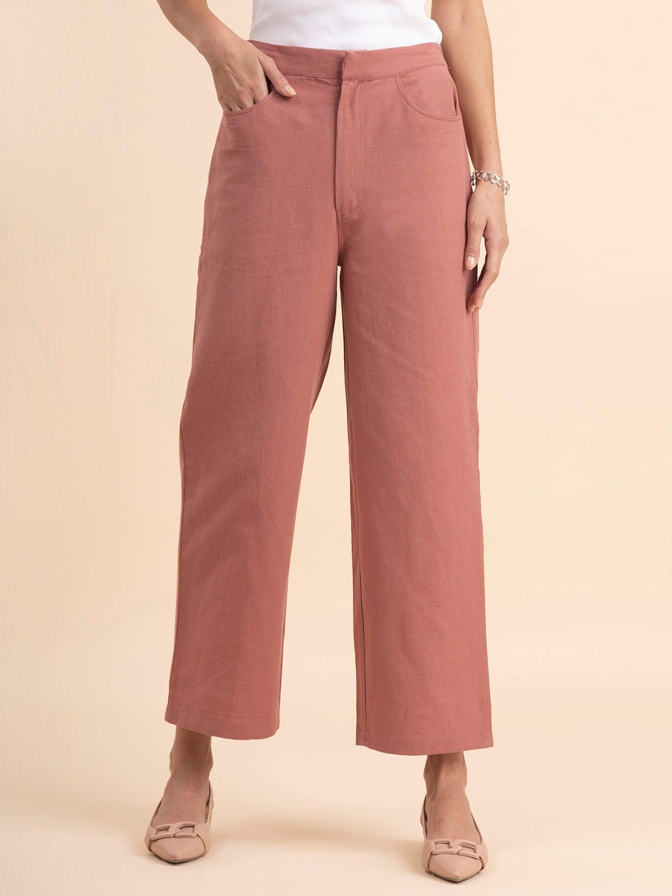 Linen Wide-Leg Trousers - Dusty Pink| Formal Trousers