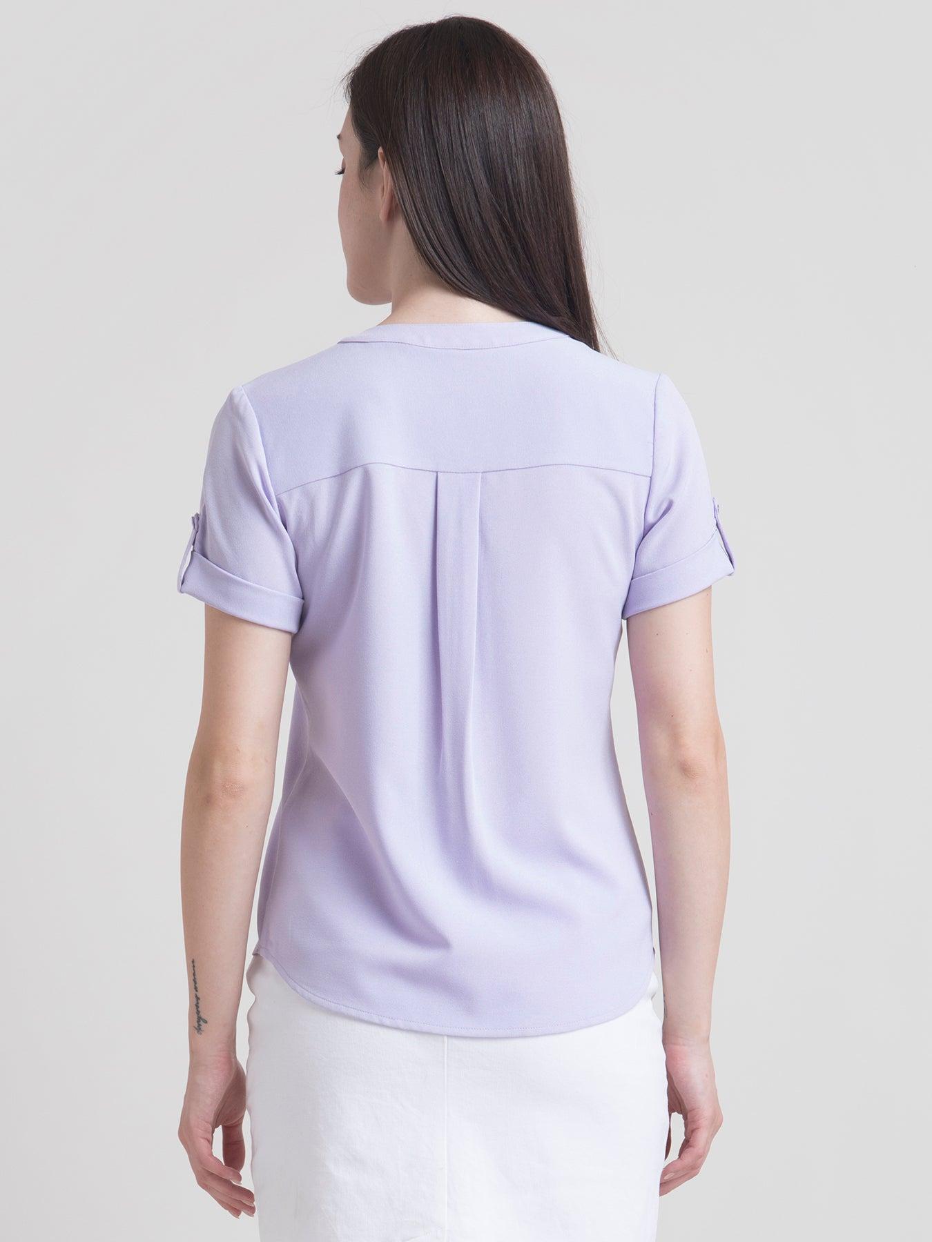 V Neck Button Detail Top - Lavender| Formal Tops